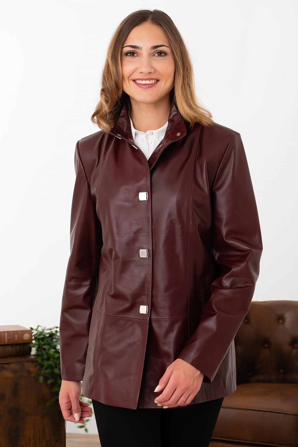 Elegant burgundy leather coats for women - Image n°1