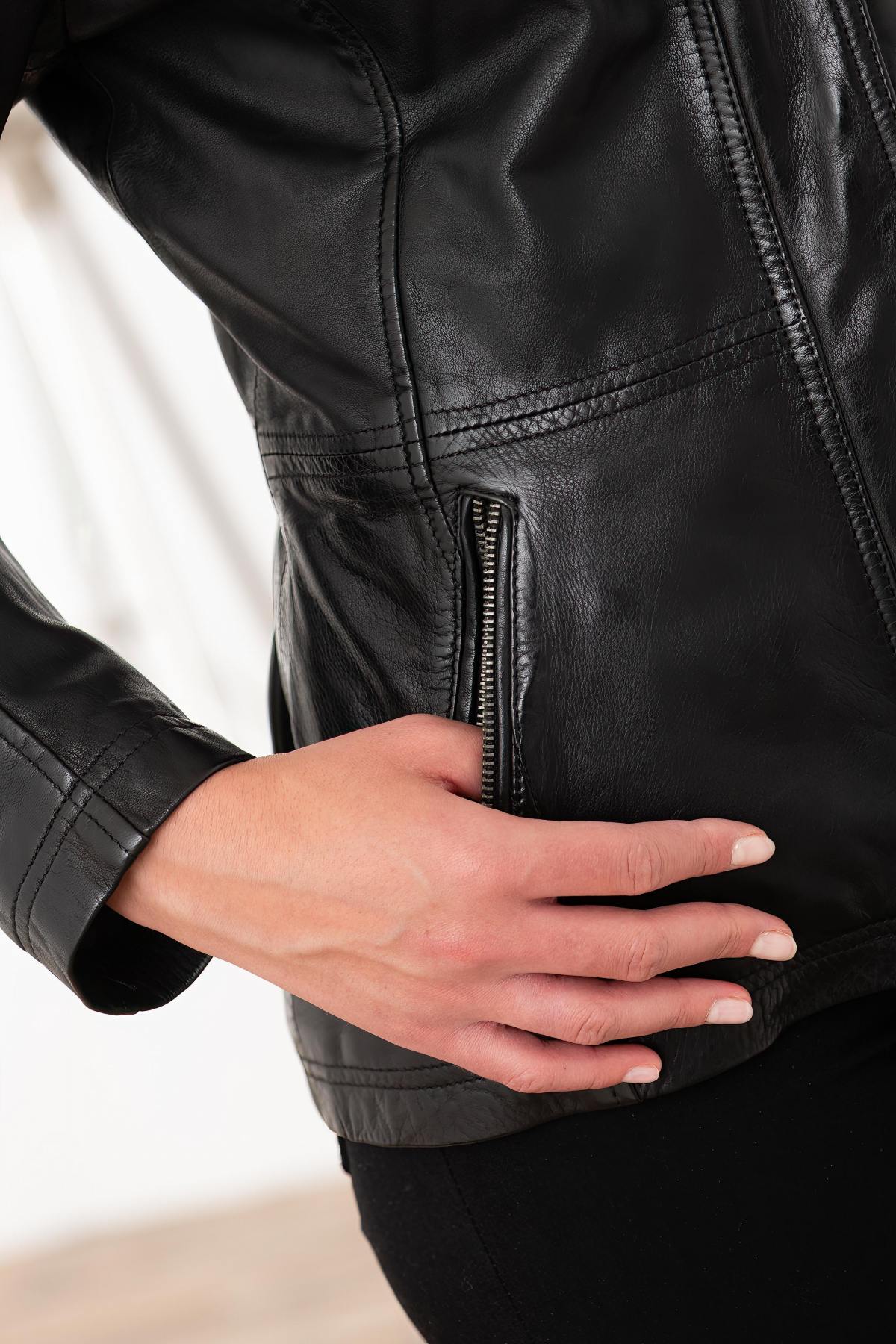 Black leather jacket with removable fur collar - Image n°4