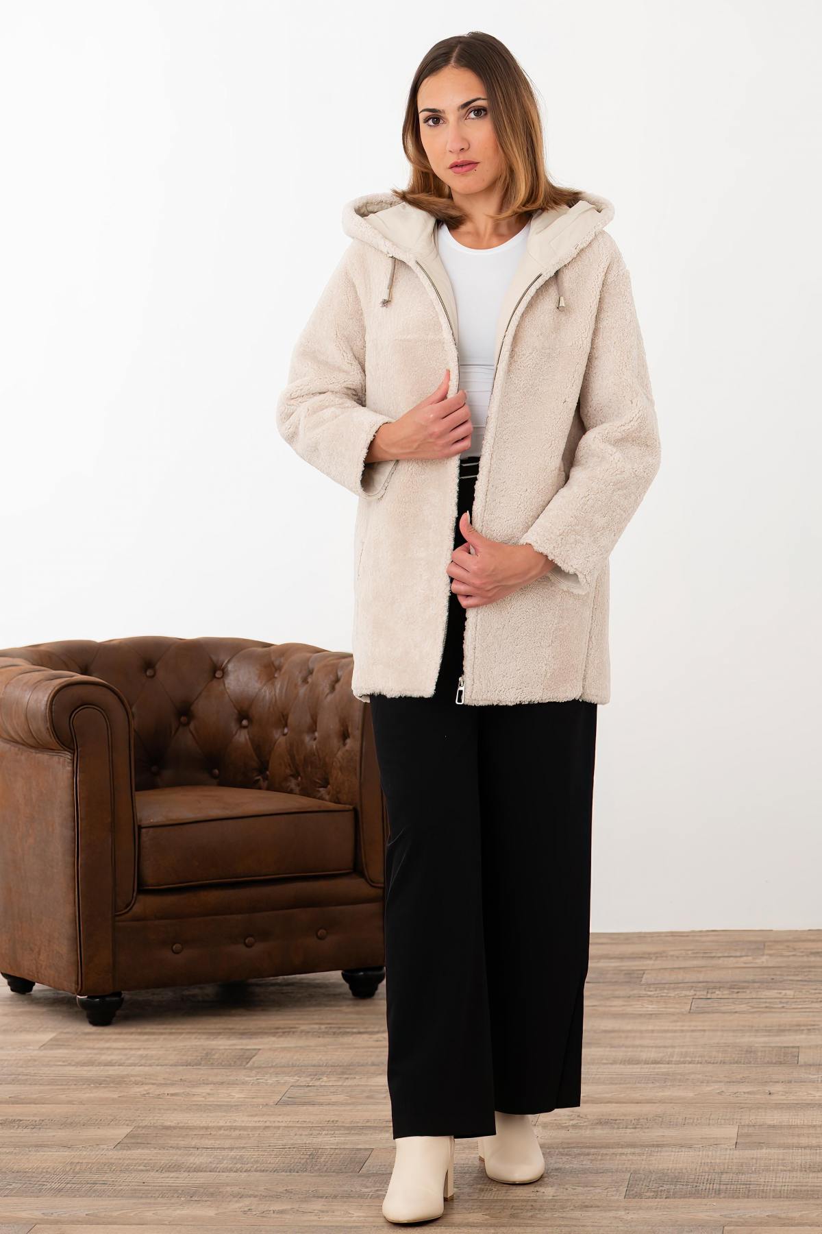 Women's ecru sheepskin jacket - Image n°2