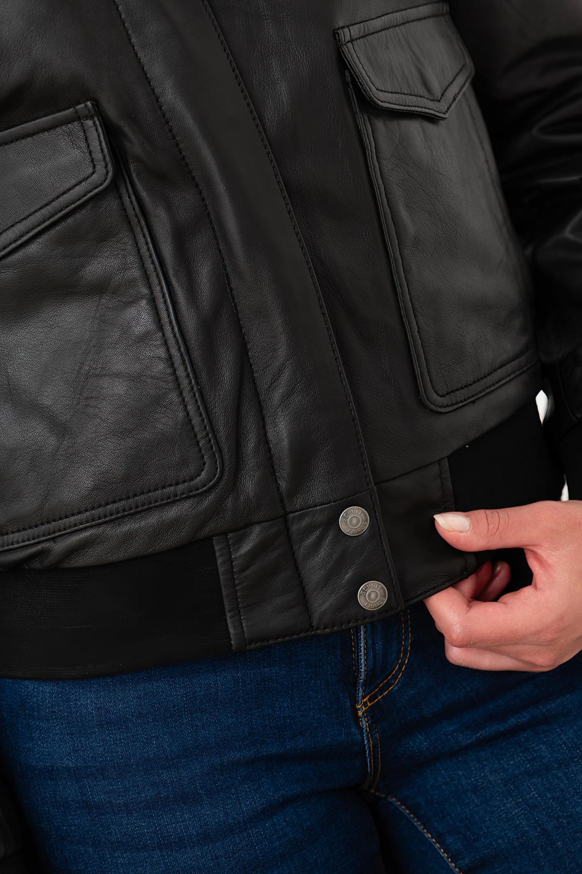 Women's Leather Bomber Jacket - Image n°7