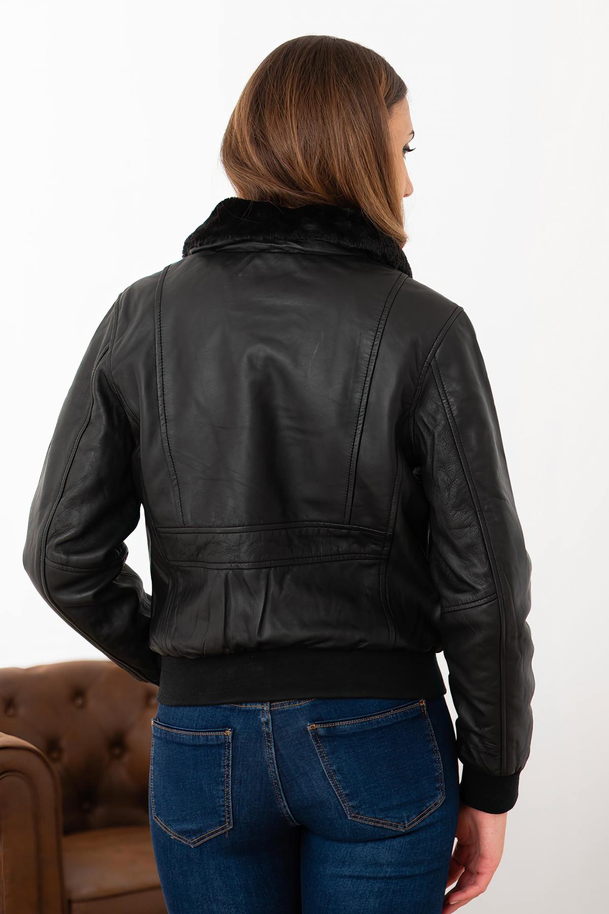 Women's Leather Bomber Jacket - Image n°4