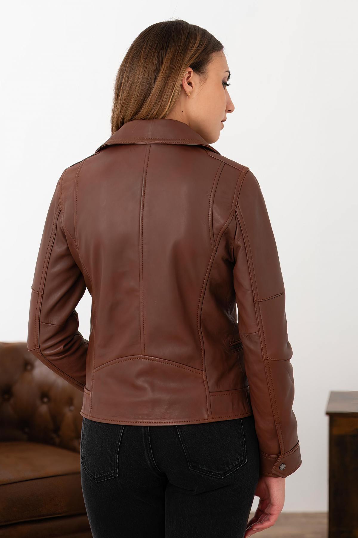 Cognac perf style leather jacket - Image n°6