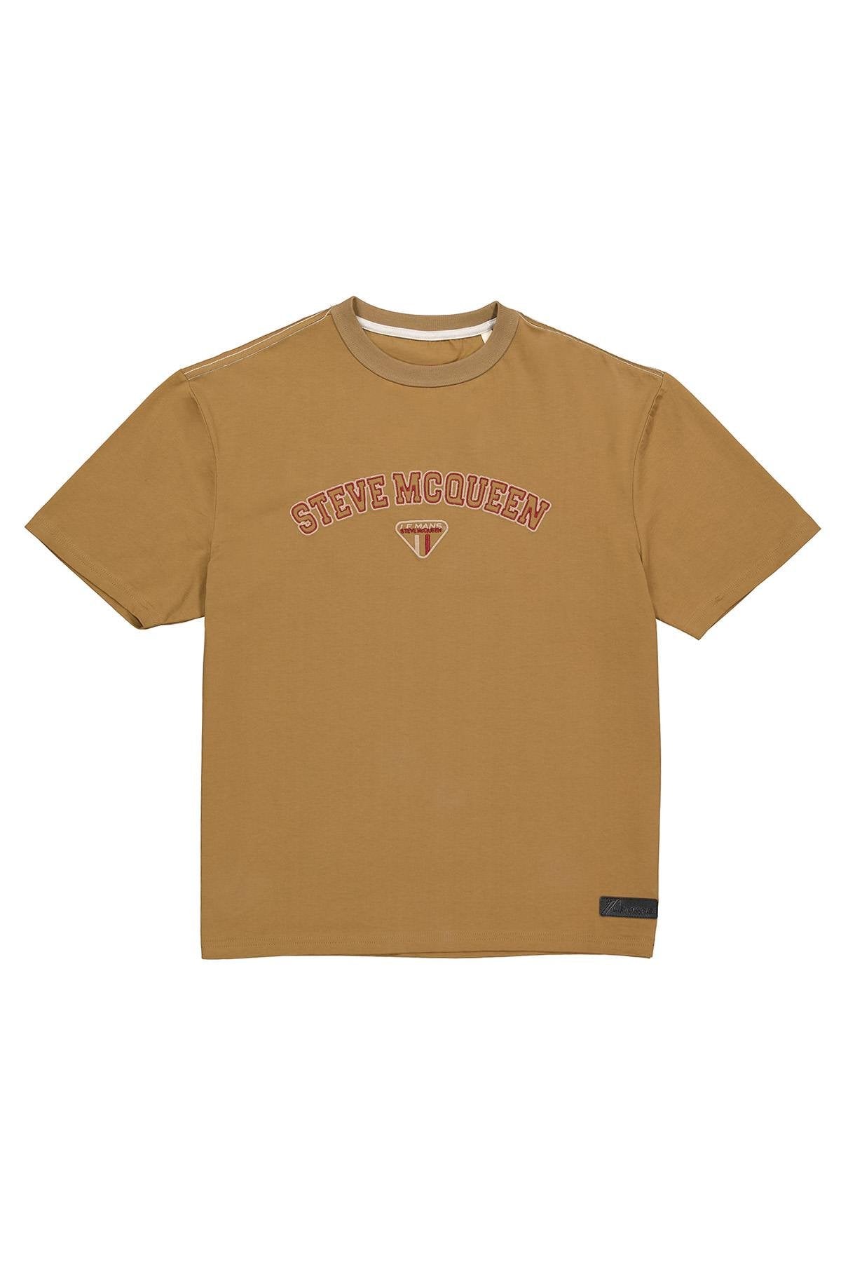 Tobacco colored t-shirt with Steve McQueen embroidery - Image n°1