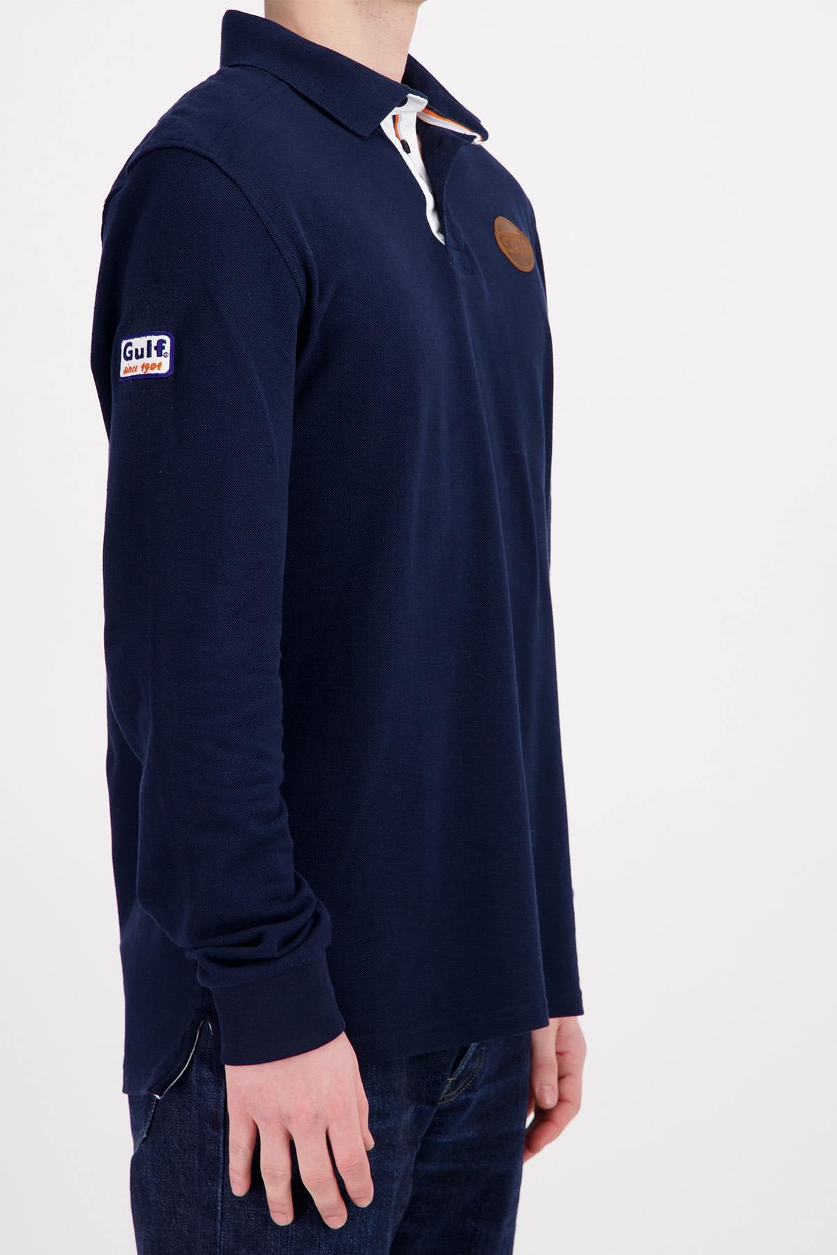 Navy blue long sleeve polo shirt - Image n°4