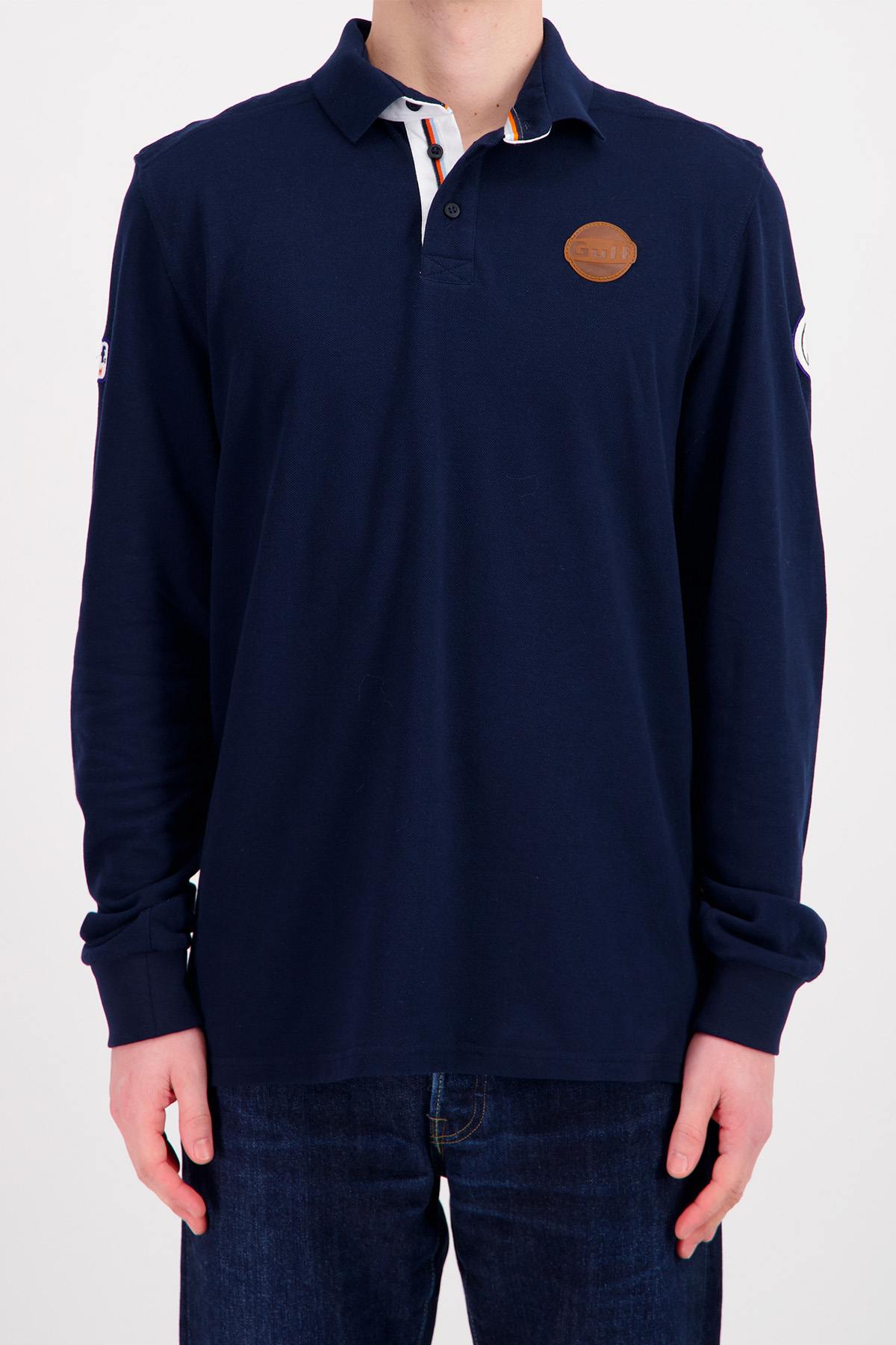 Navy blue long sleeve polo shirt - Image n°1