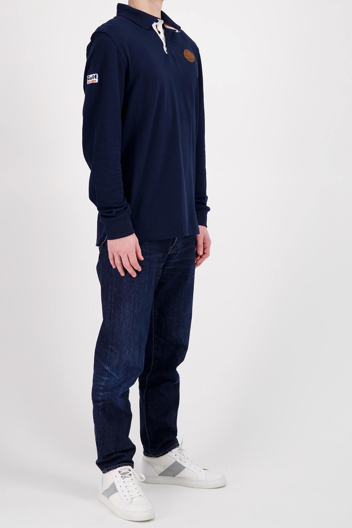 Navy blue long sleeve polo shirt - Image n°3