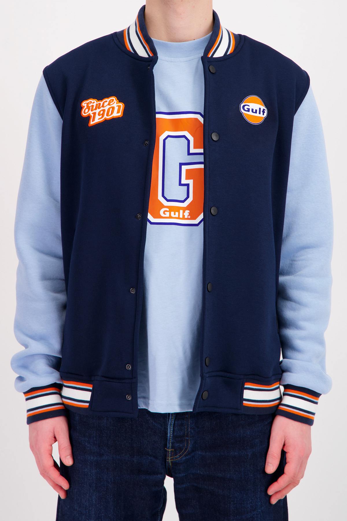 Gulf Blue Textile Teddy Varsity Jacket - Image n°1