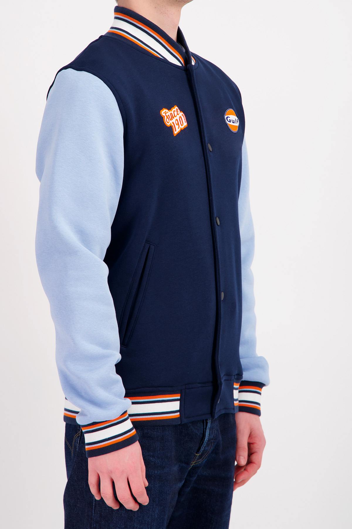 Gulf Blue Textile Teddy Varsity Jacket - Image n°3