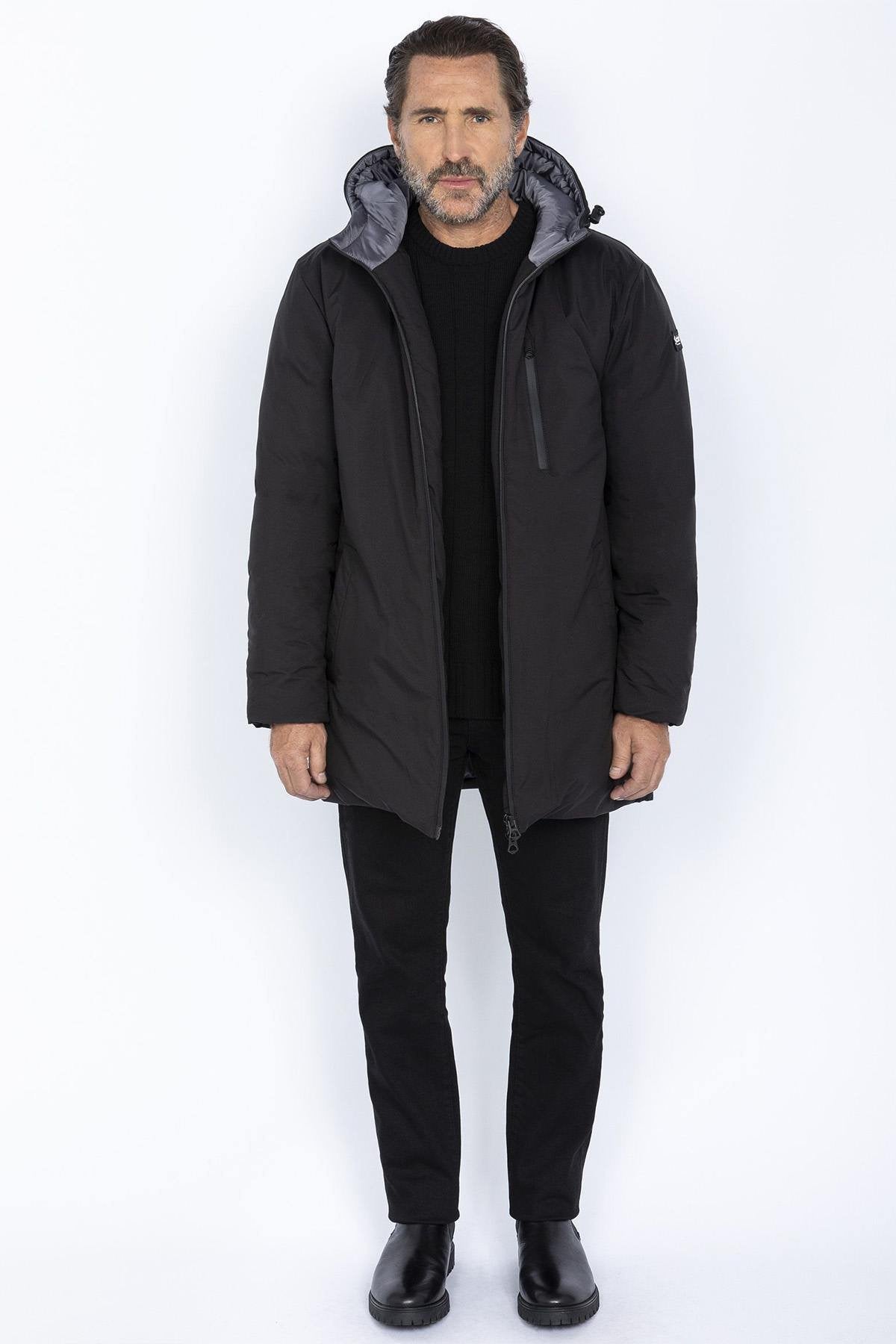 Long black parka for men - Image n°7