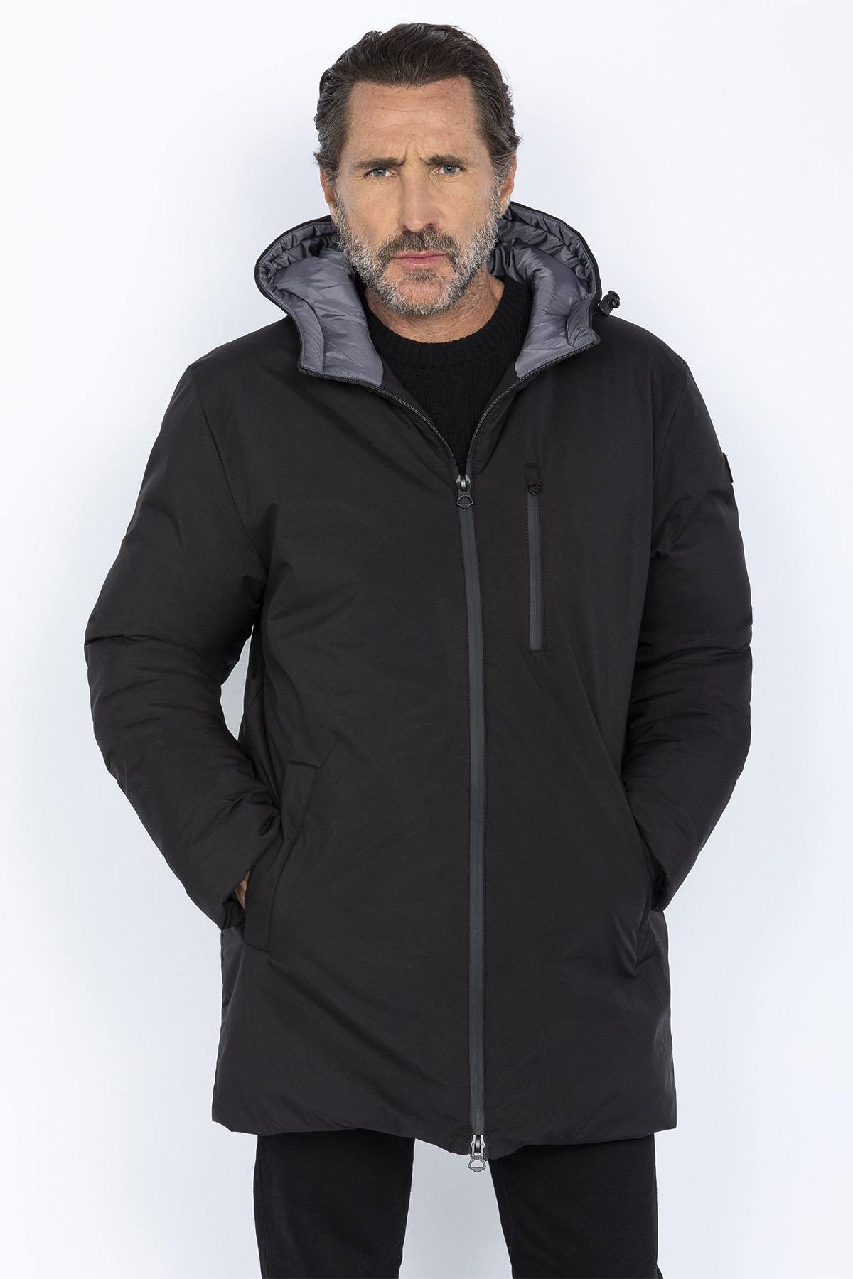 Long black parka for men - Image n°1