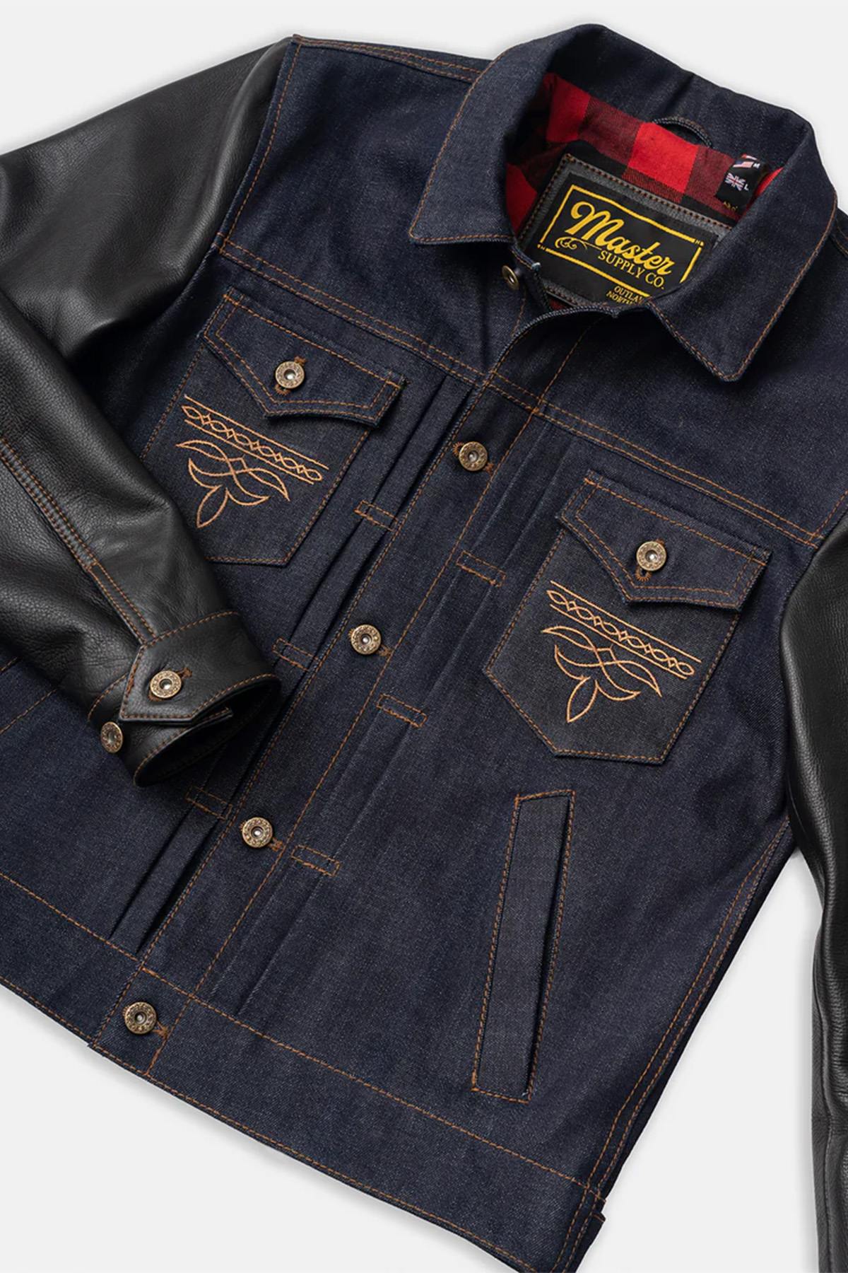 Retro denim and cowhide leather jacket - Image n°7