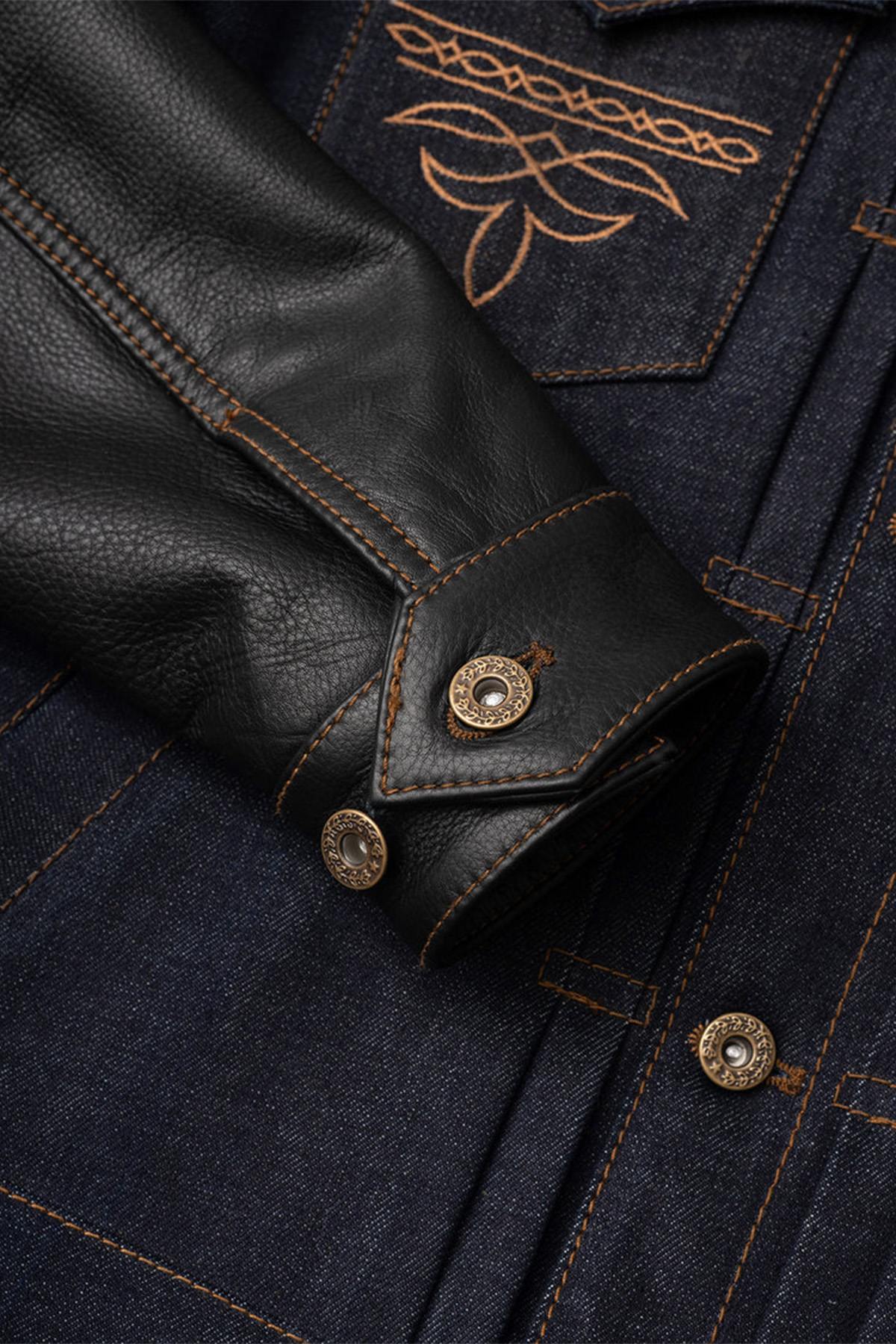 Retro denim and cowhide leather jacket - Image n°9