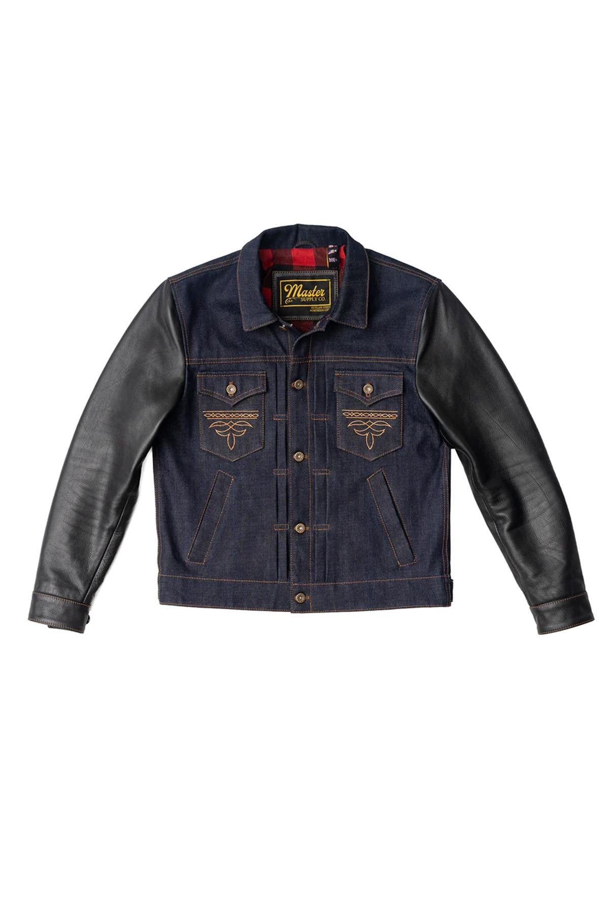 Retro denim and cowhide leather jacket - Image n°10