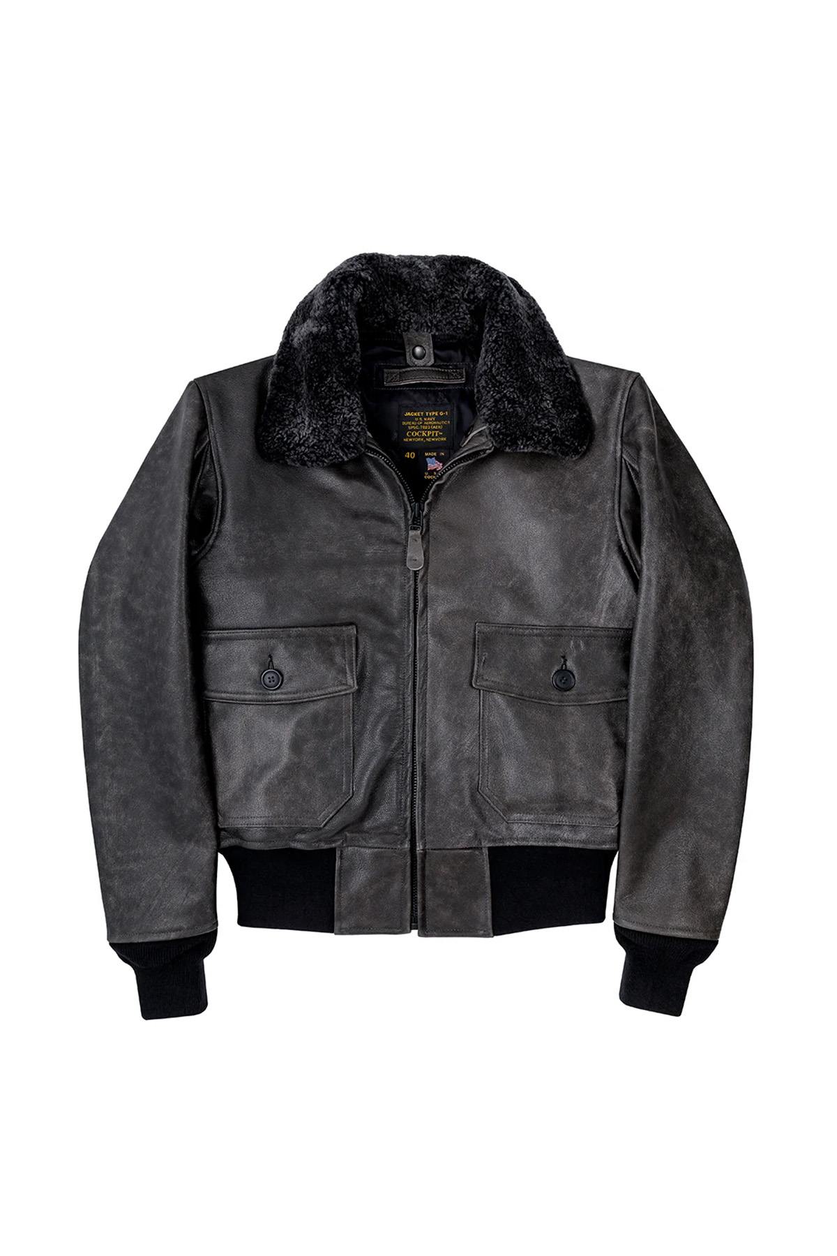 Aged leather aviator jacket with fur collar - Image n°2