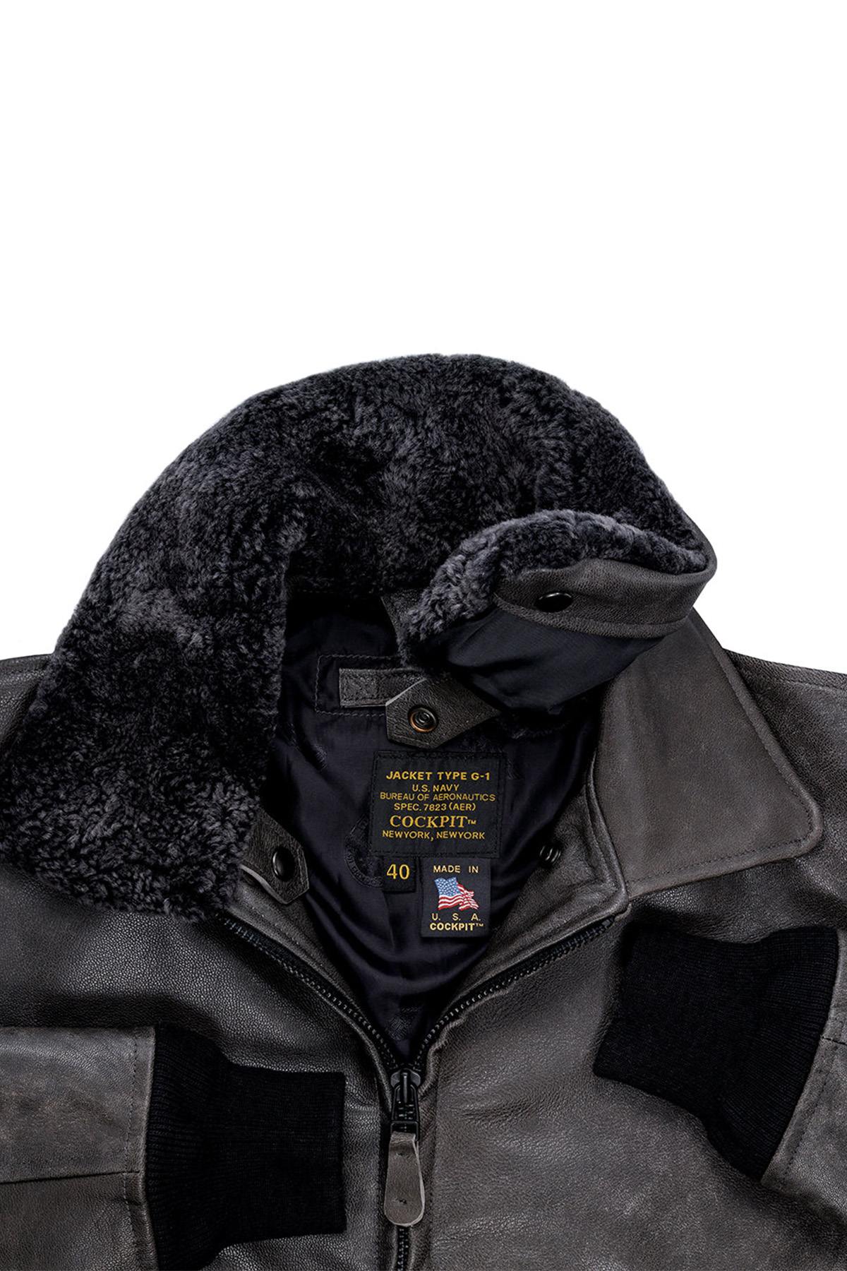 Aged leather aviator jacket with fur collar - Image n°4