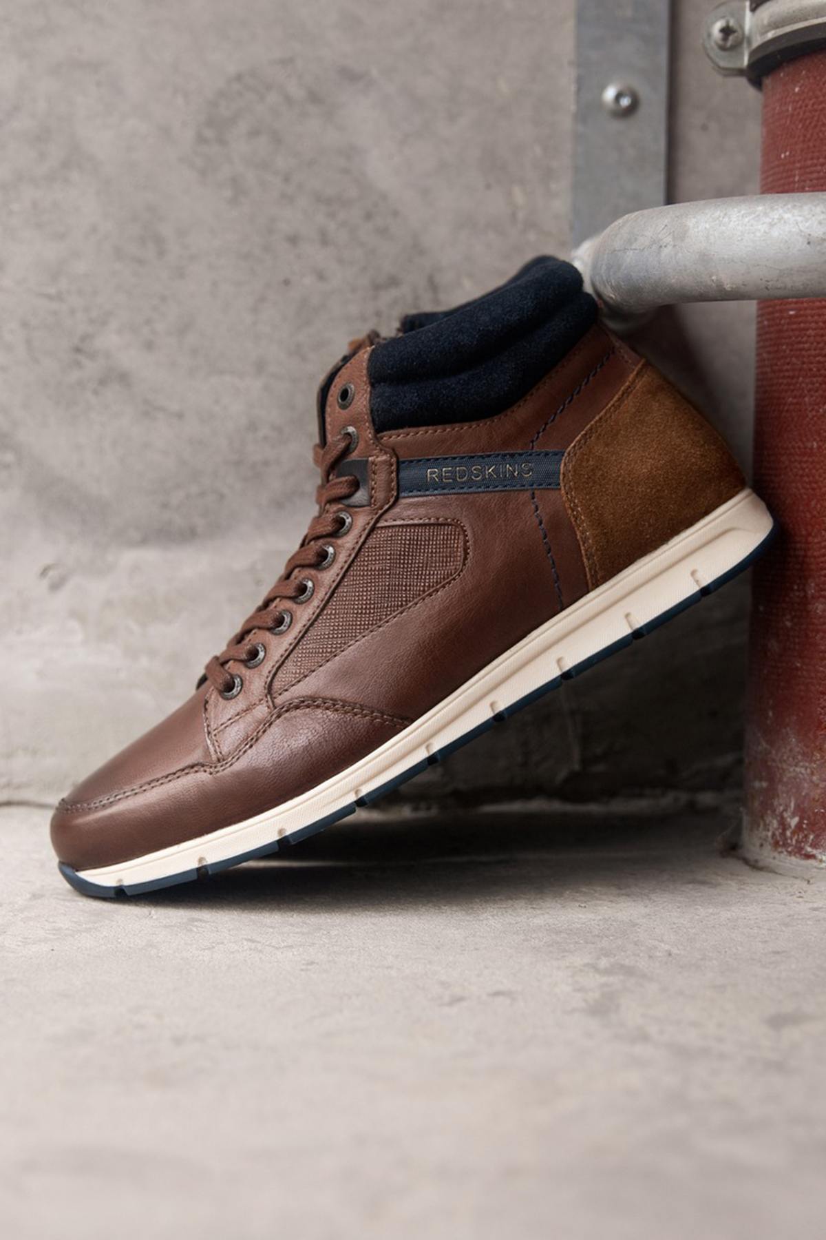 Navy cognac leather sneakers - Image n°1