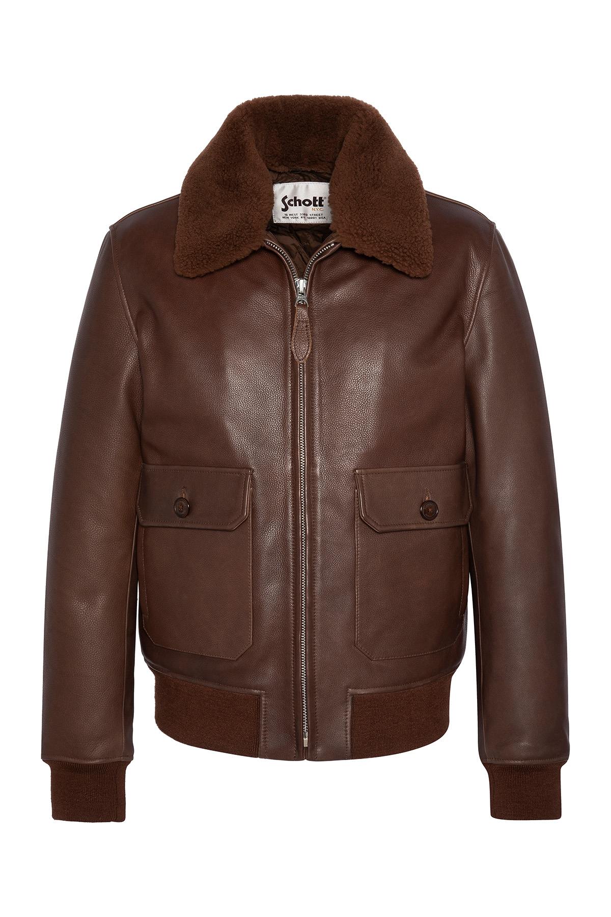 Brown cowhide leather bomber jacket - Image n°6