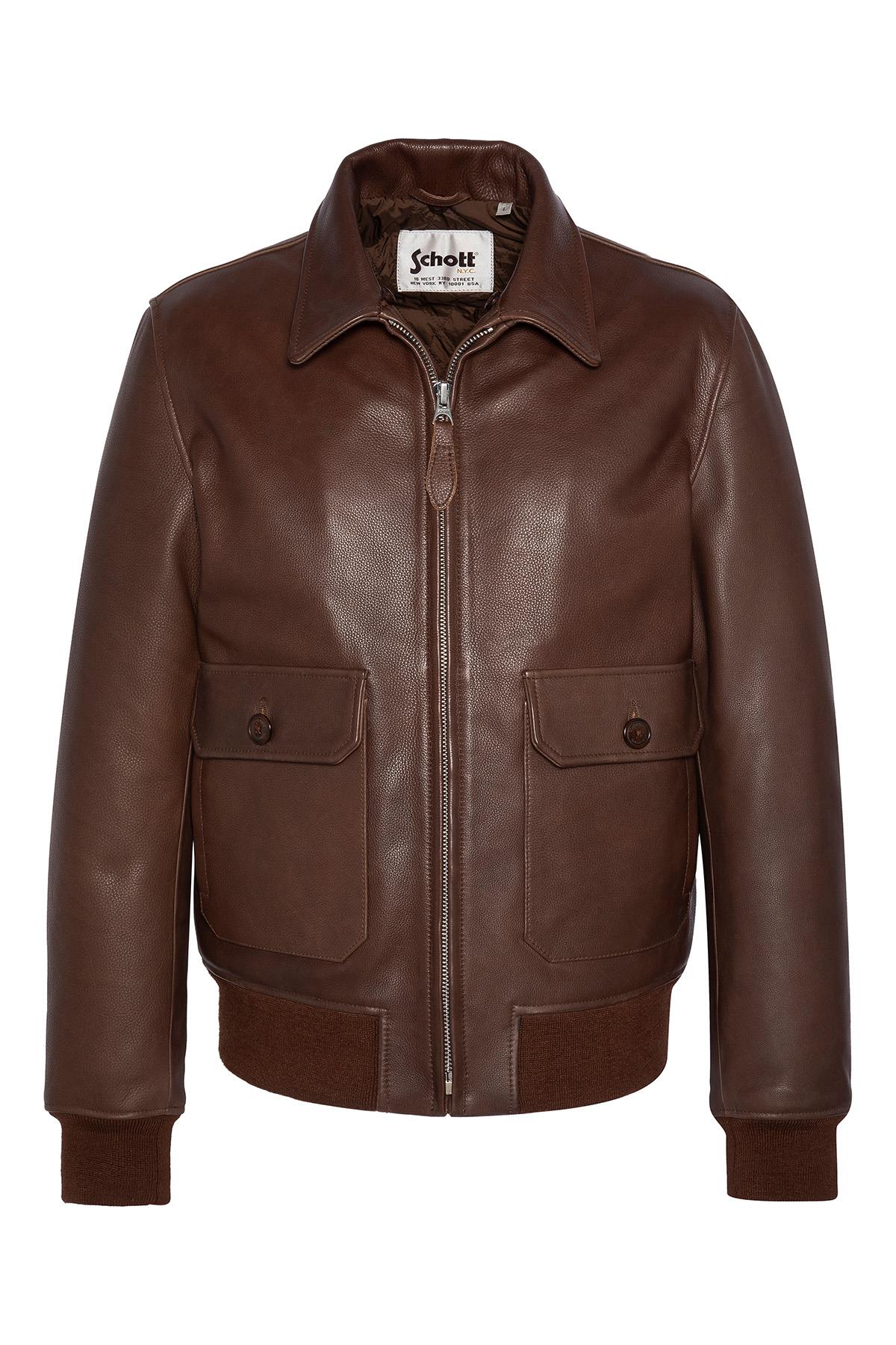 Brown cowhide leather bomber jacket - Image n°7