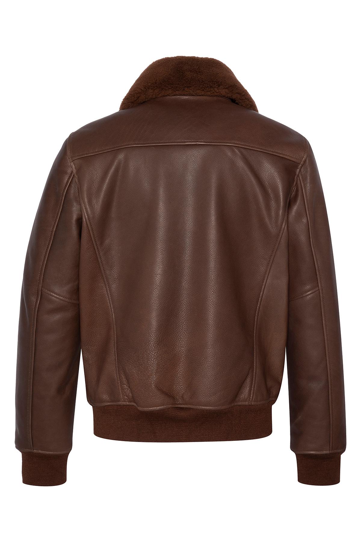 Brown cowhide leather bomber jacket - Image n°8