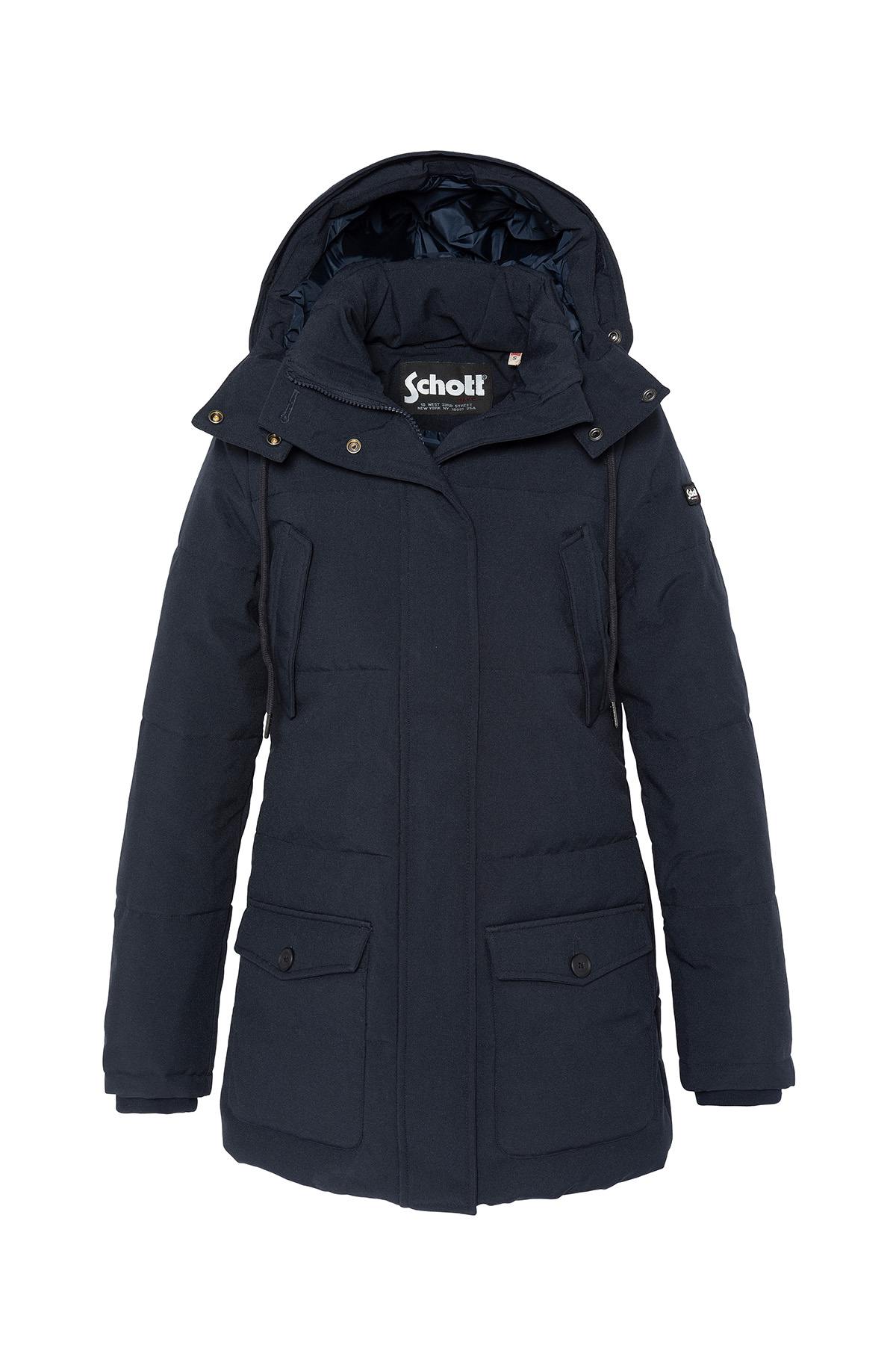 Navy blue long parka with removable hood - Image n°4