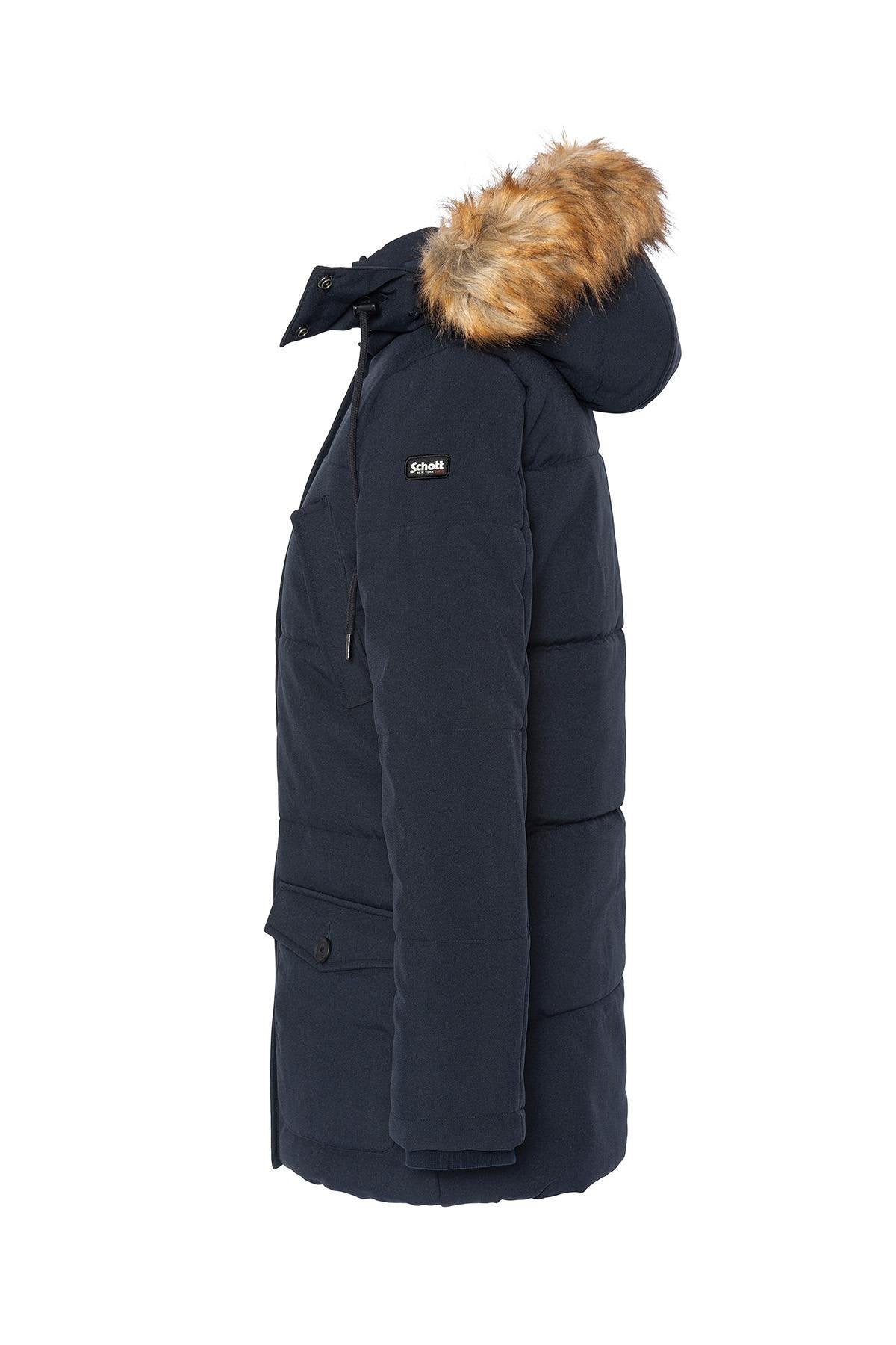 Navy blue long parka with removable hood - Image n°3