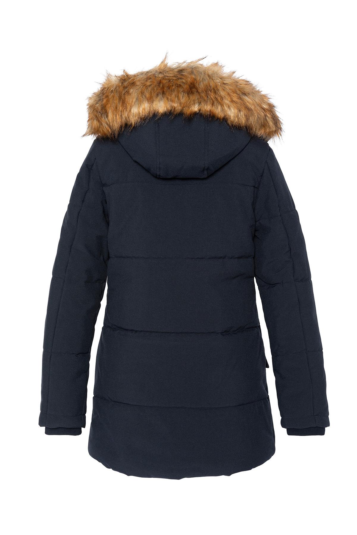 Navy blue long parka with removable hood - Image n°2