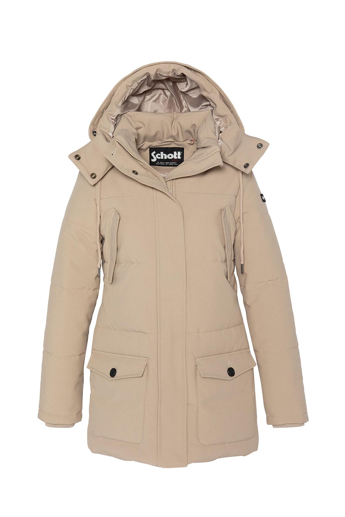 Long parka with removable beige hood - Image n°4