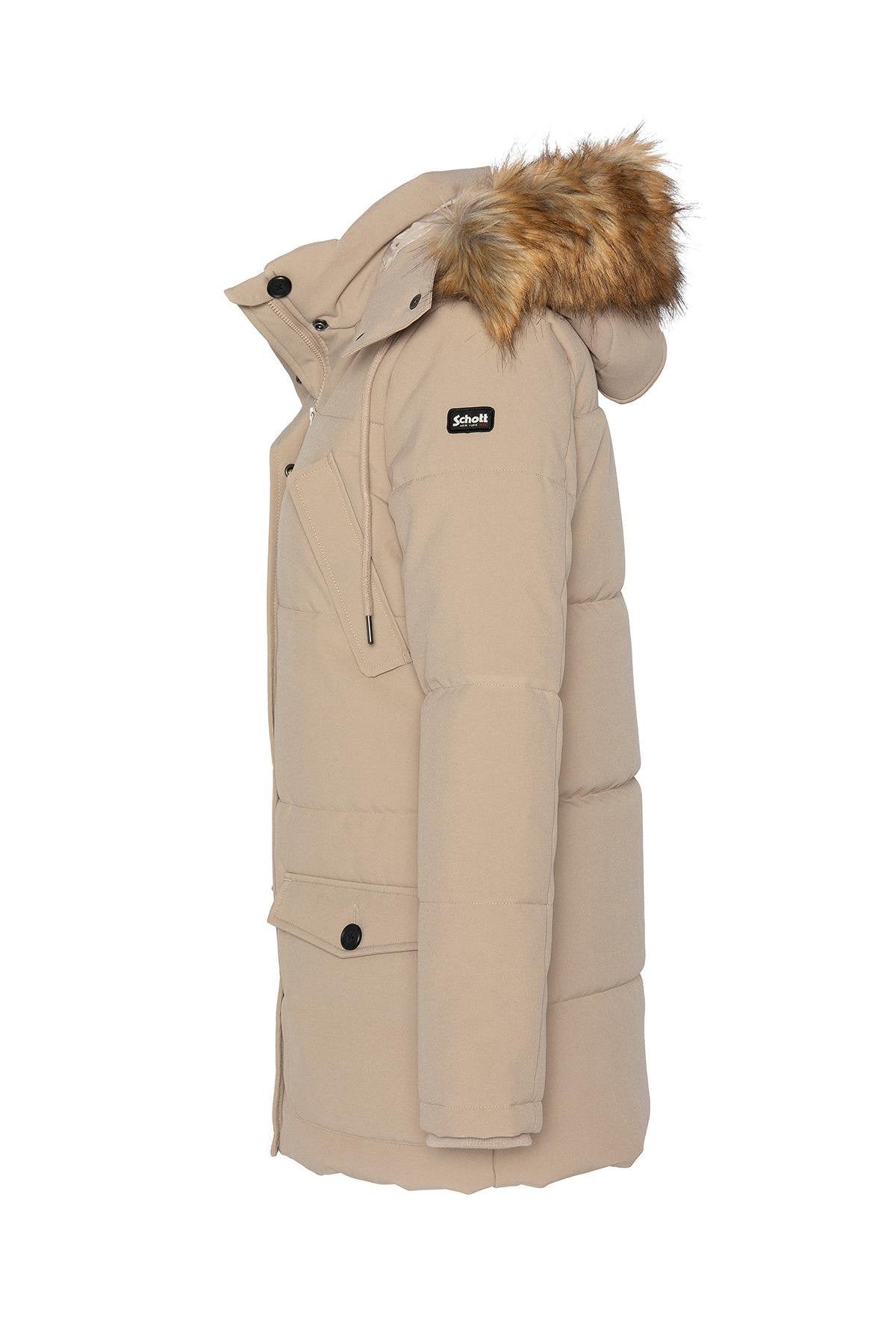 Long parka with removable beige hood - Image n°3