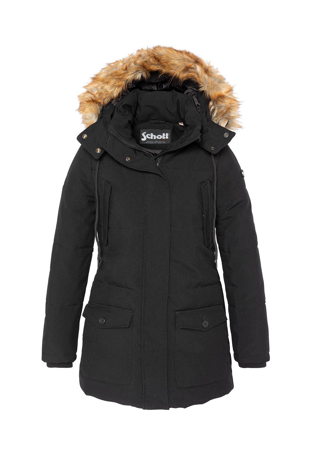 Long parka with removable black hood - Image n°1