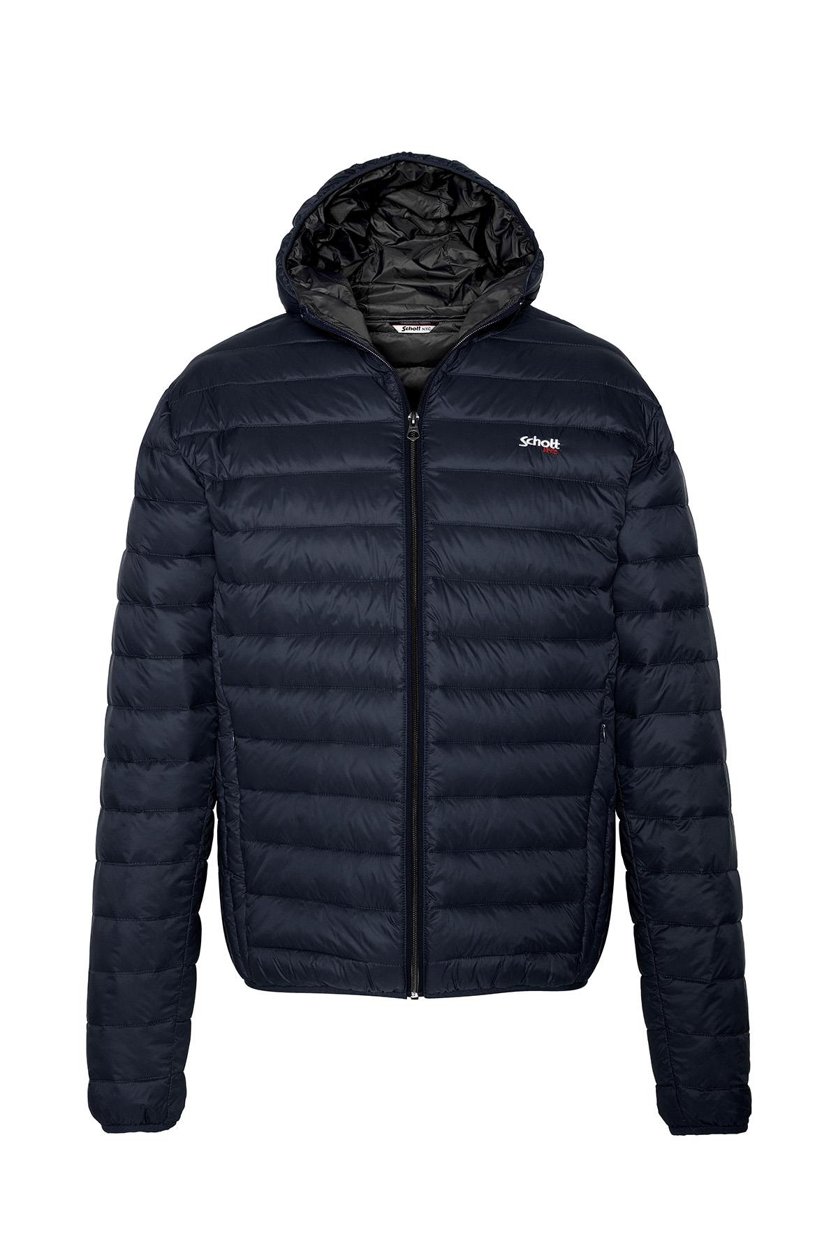 Navy blue nylon quilted down jacket - Image n°1