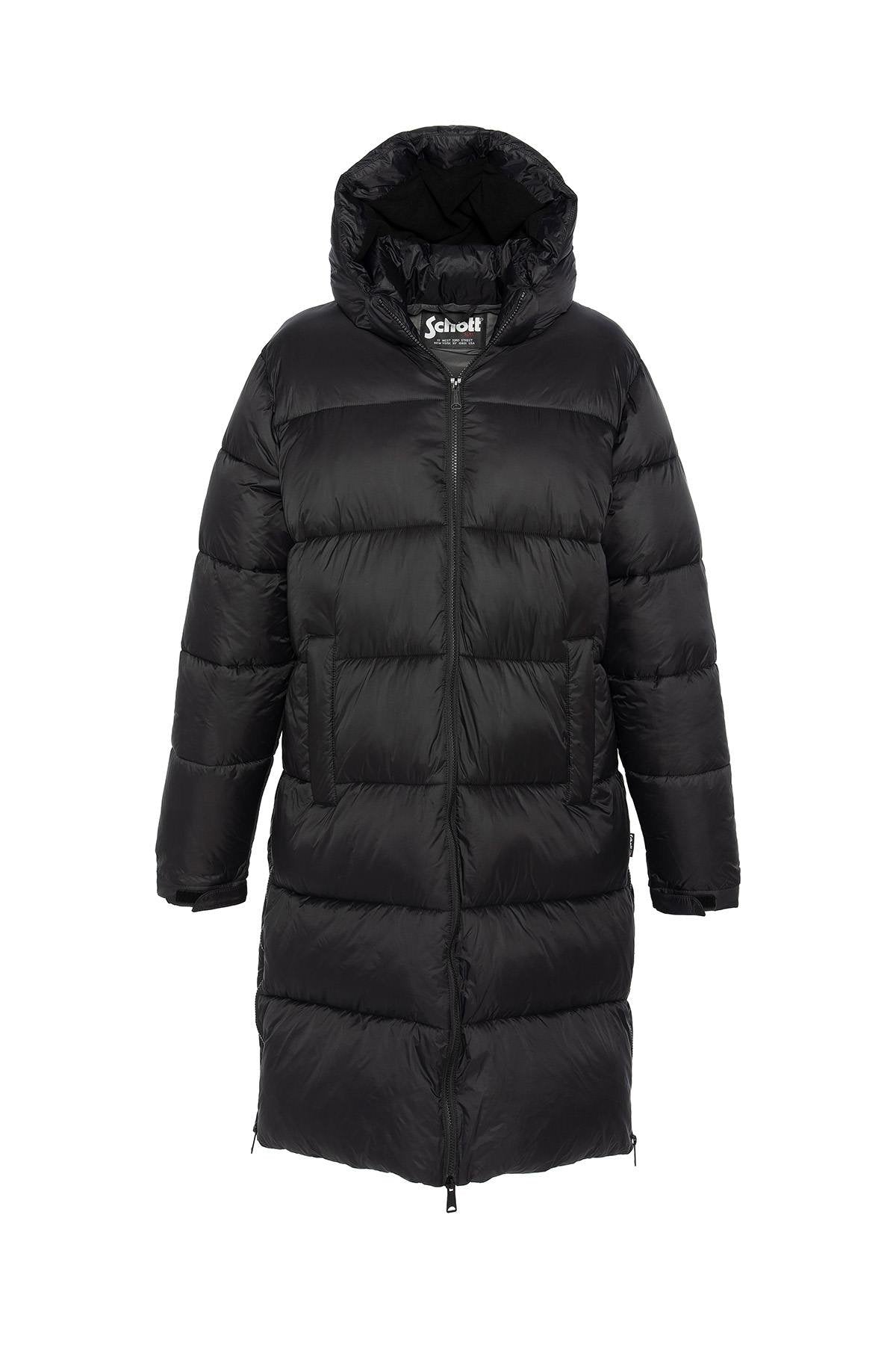 Black long down jacket in recycled nylon - Image n°1