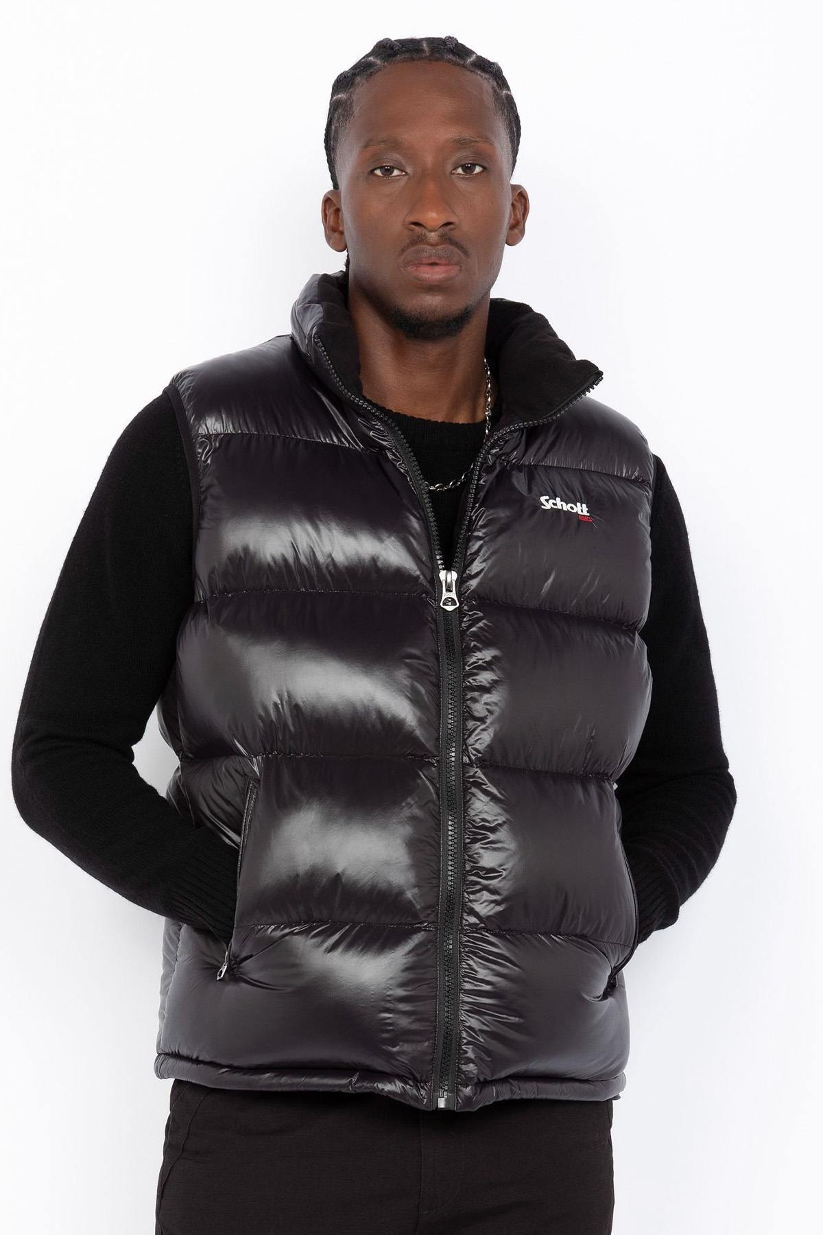 Black nylon sleeveless down jacket - Image n°1