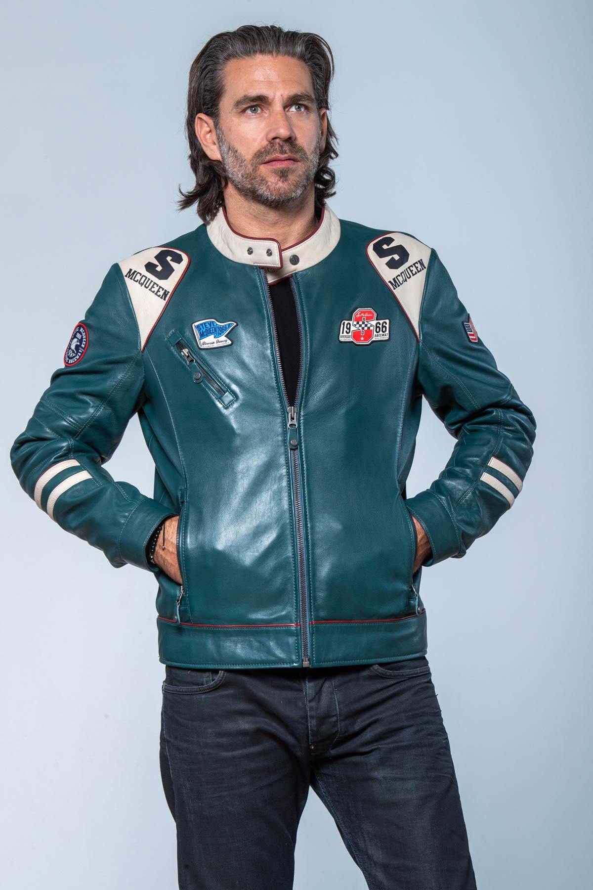 Steve McQueen 1970 racing jacket petrol blue - Image n°1