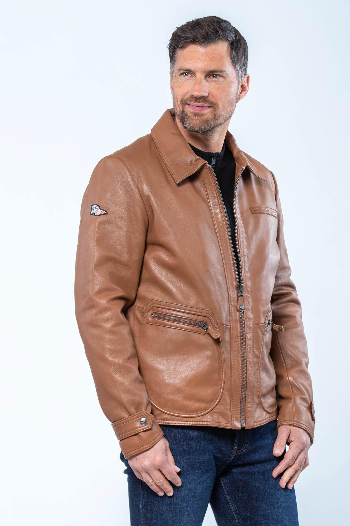 McQueen brown leather shirt collar jacket - Image n°5