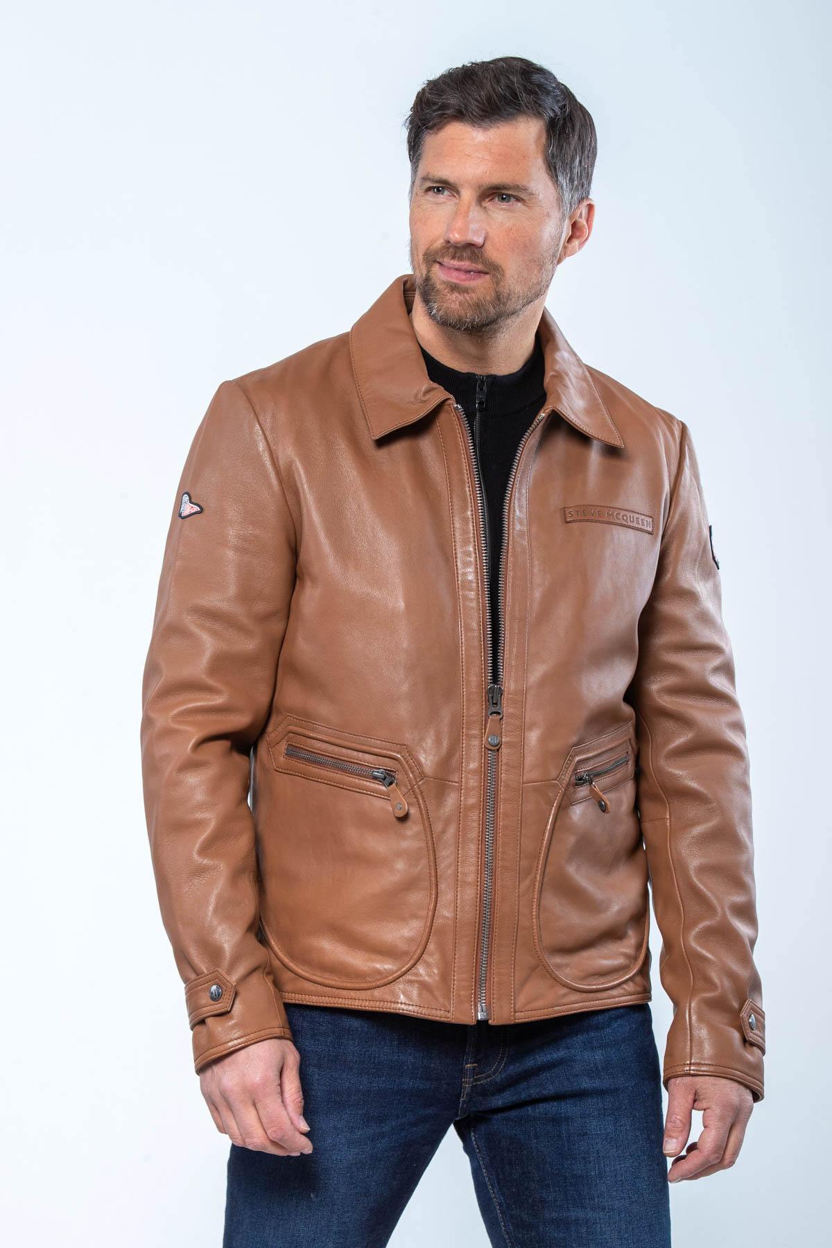 McQueen brown leather shirt collar jacket - Image n°2