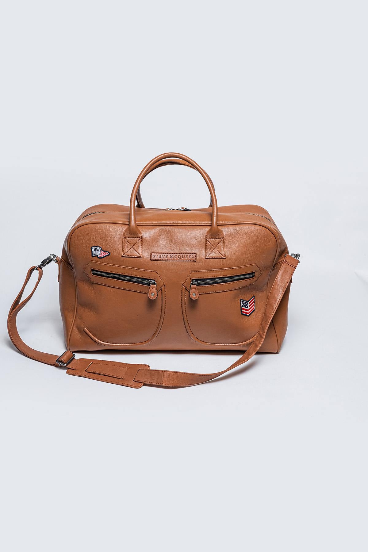 Brown leather weekend travel bag - Image n°1