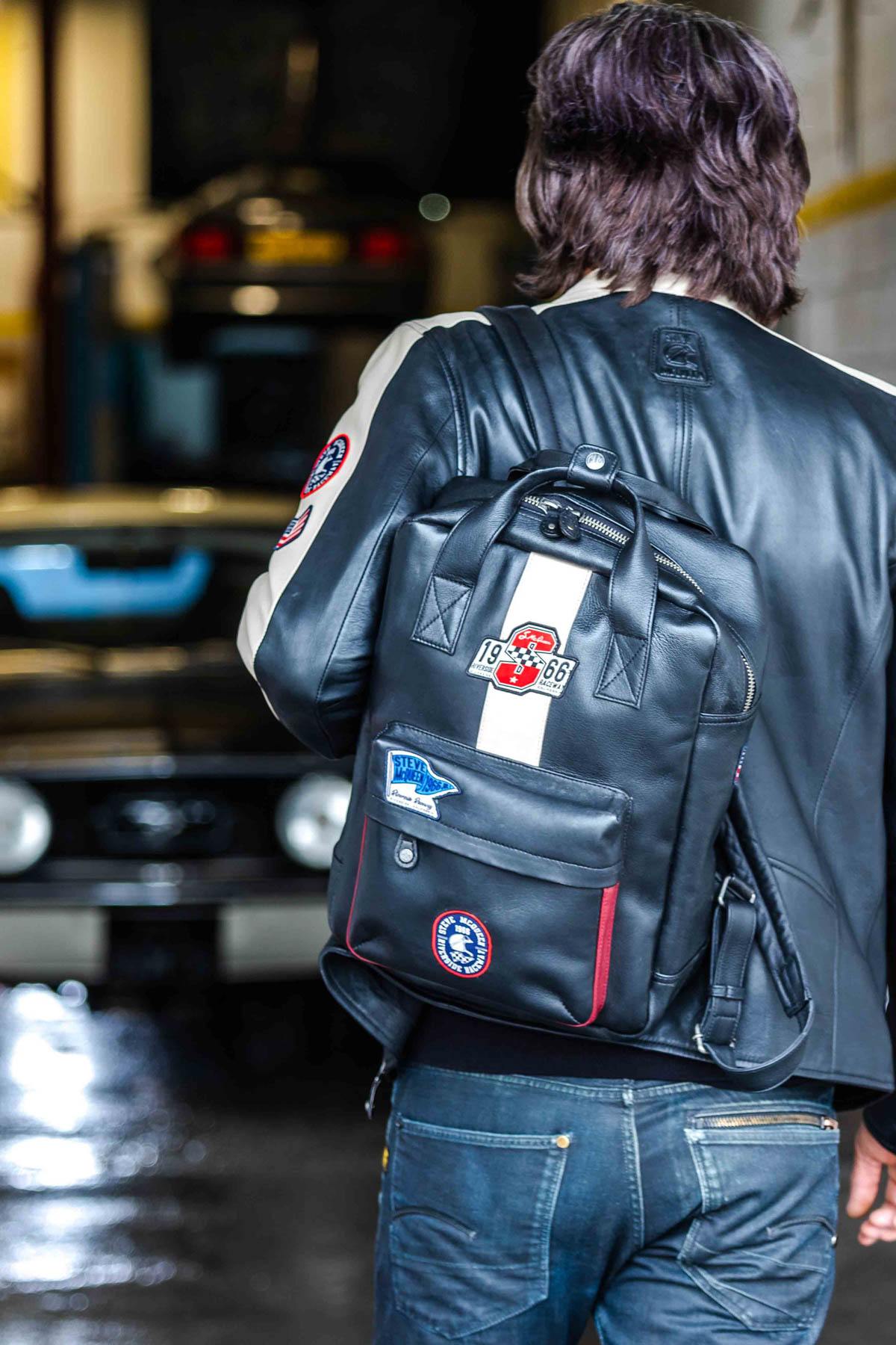 Steve McQueen backpack in black sheepskin leather - Image n°1