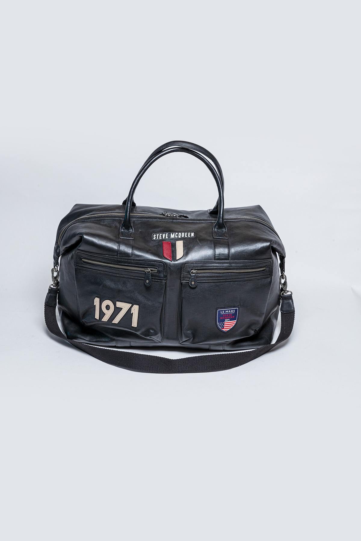 Large black leather travel bag - Image n°1