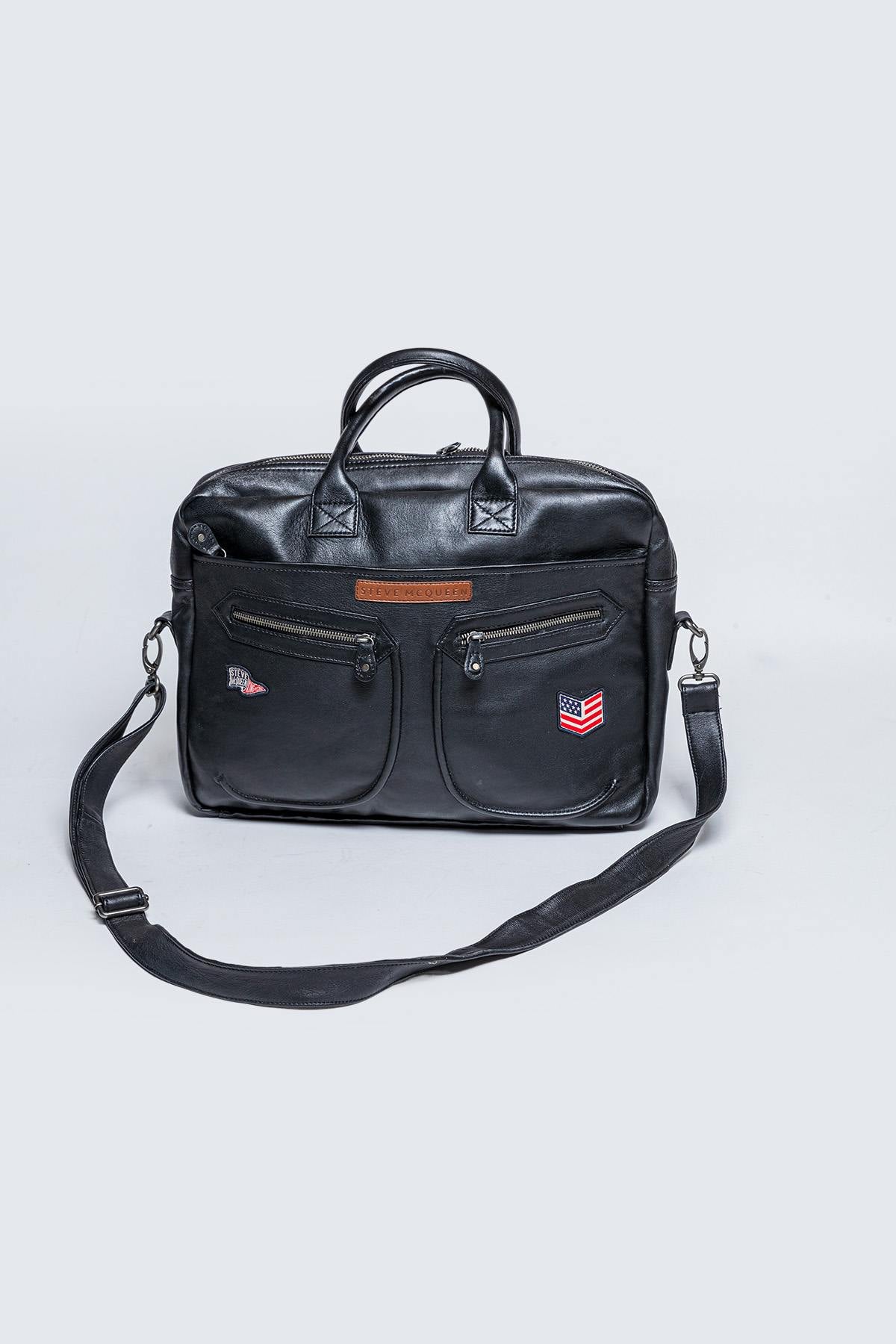 Steve McQueen black leather messenger bag - Image n°1