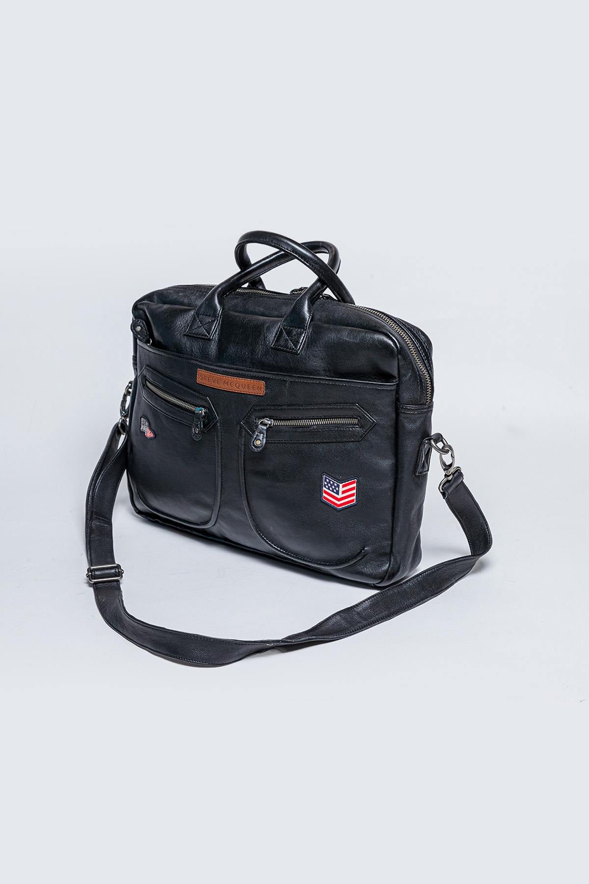 Steve McQueen black leather messenger bag - Image n°3