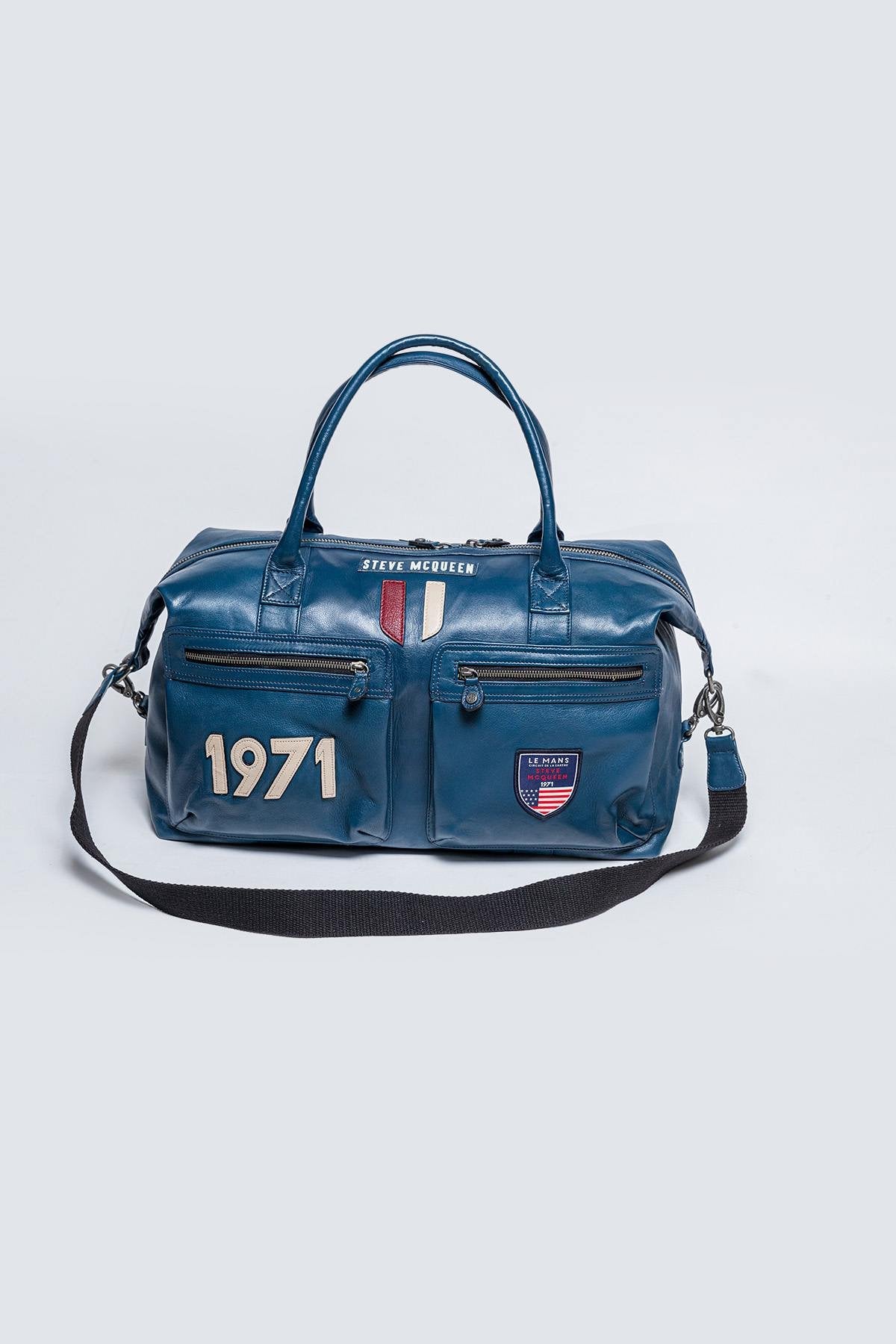 Blue leather weekend bag - Image n°1