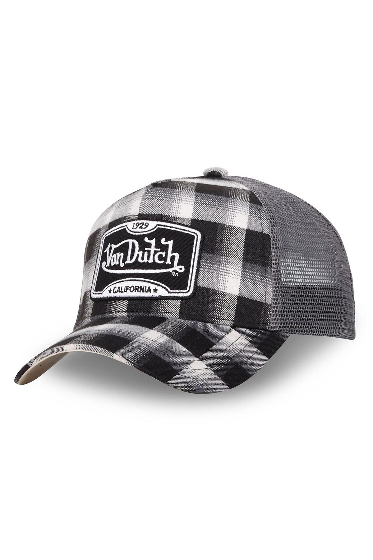 Black and white plaid trucker cap - Image n°1