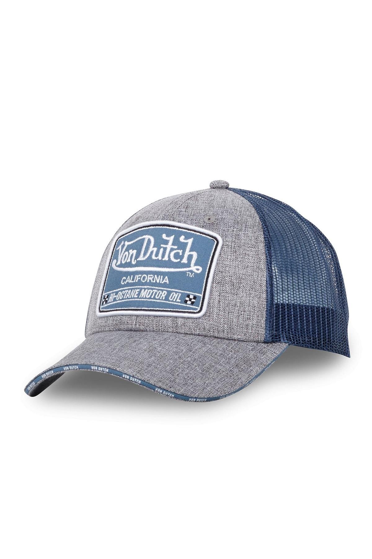 Grey and blue trucker cap with motorsport theme - Image n°1