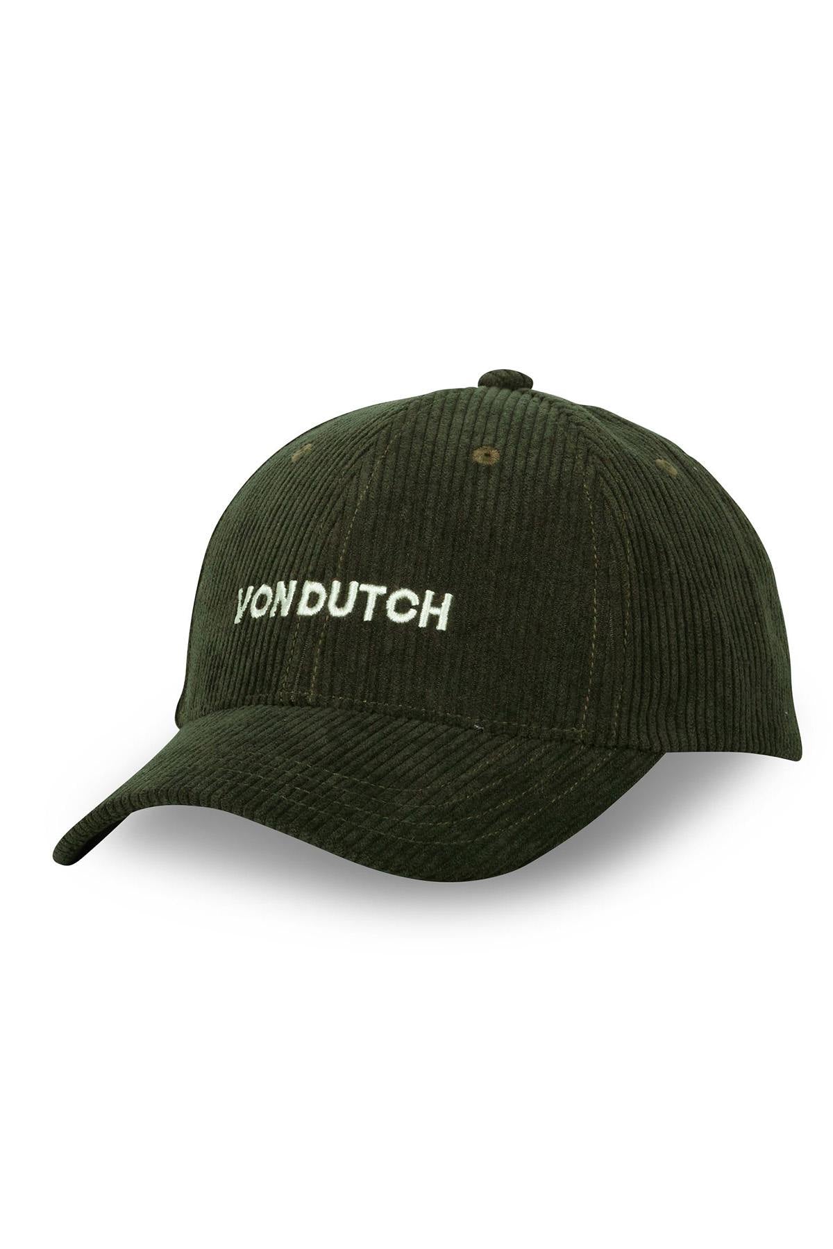 Khaki embroidered corduroy cap - Image n°1