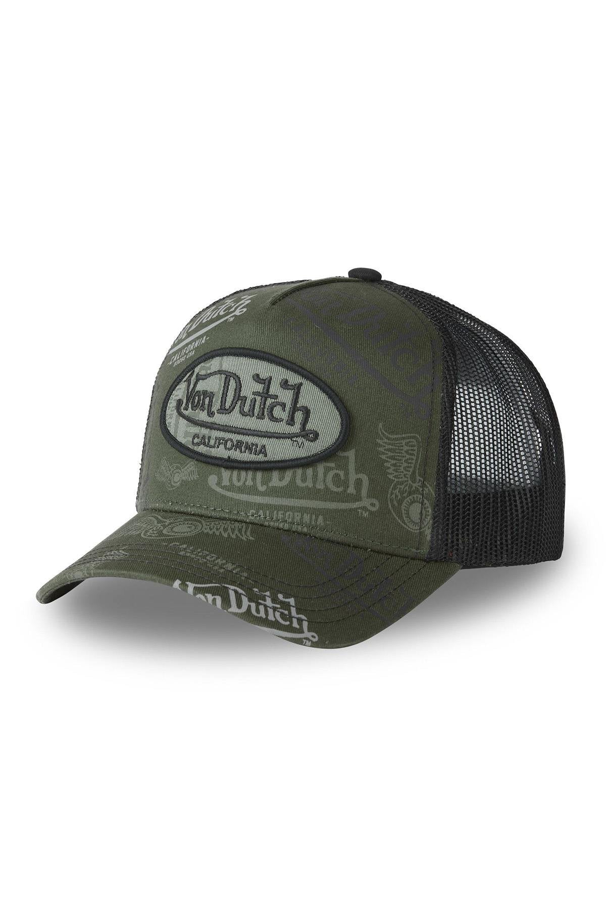 Khaki trucker cap with logo pattern - Image n°1