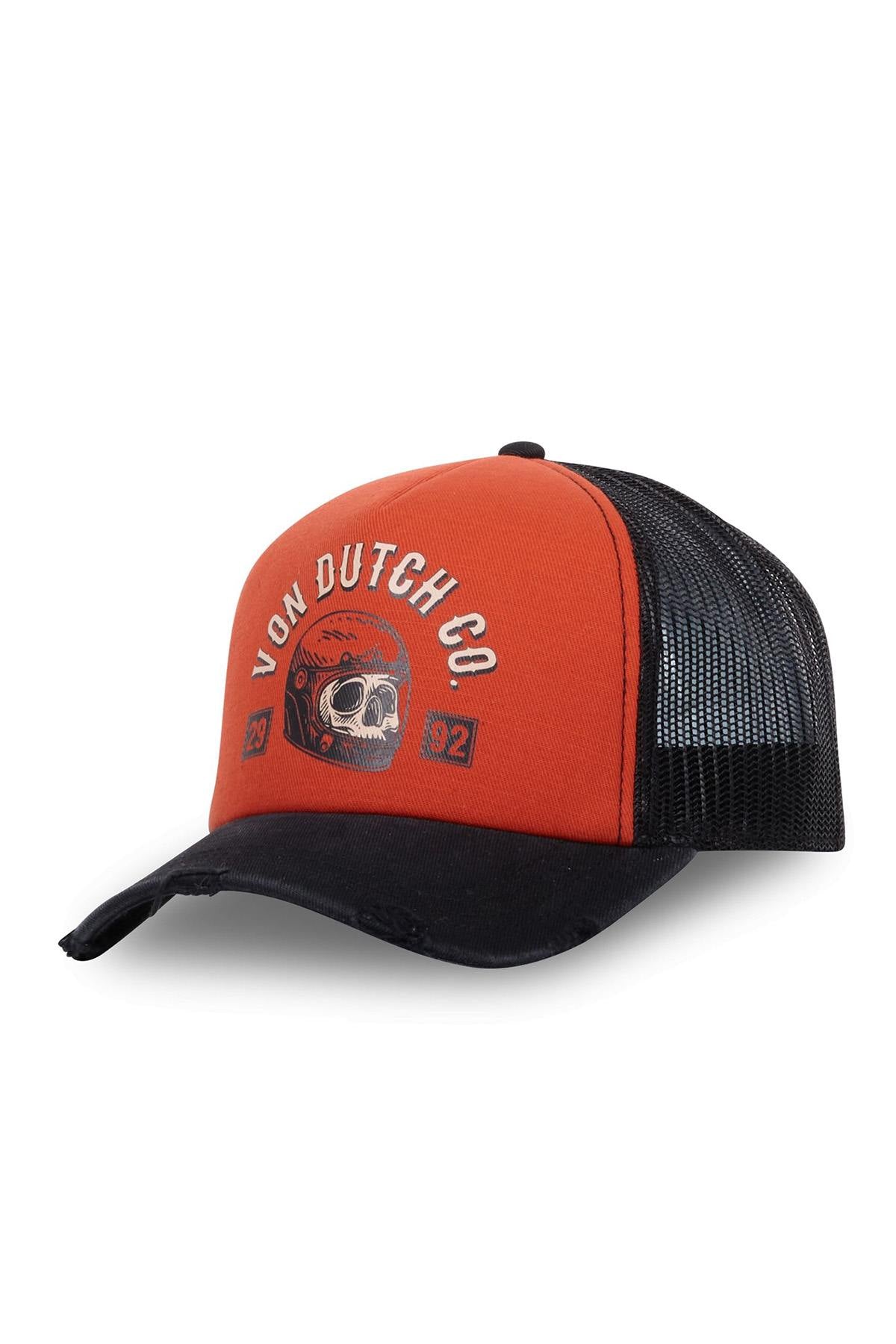 Orange and black biker trucker cap - Image n°1