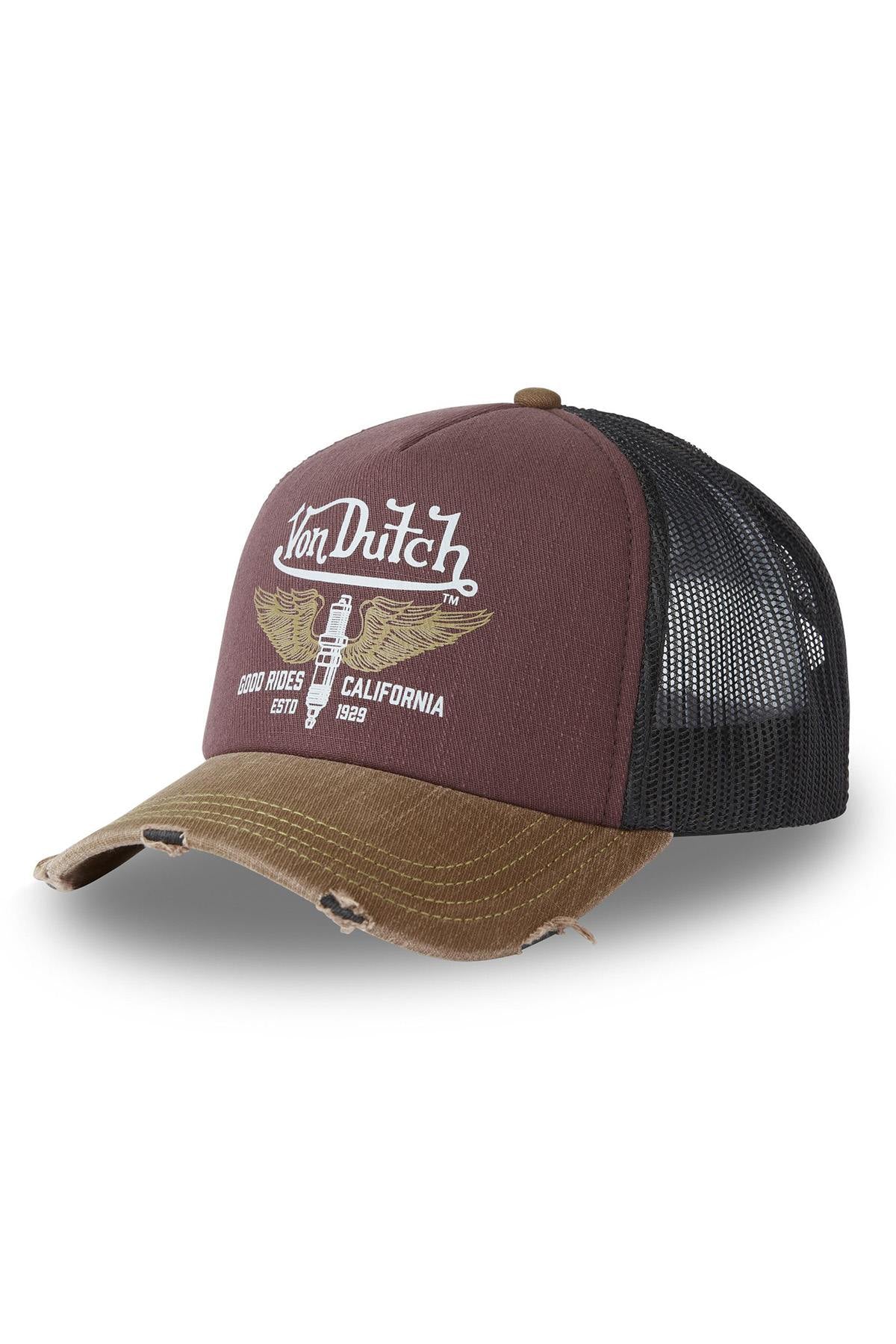 Brown trucker cap with tattoo pattern - Image n°1