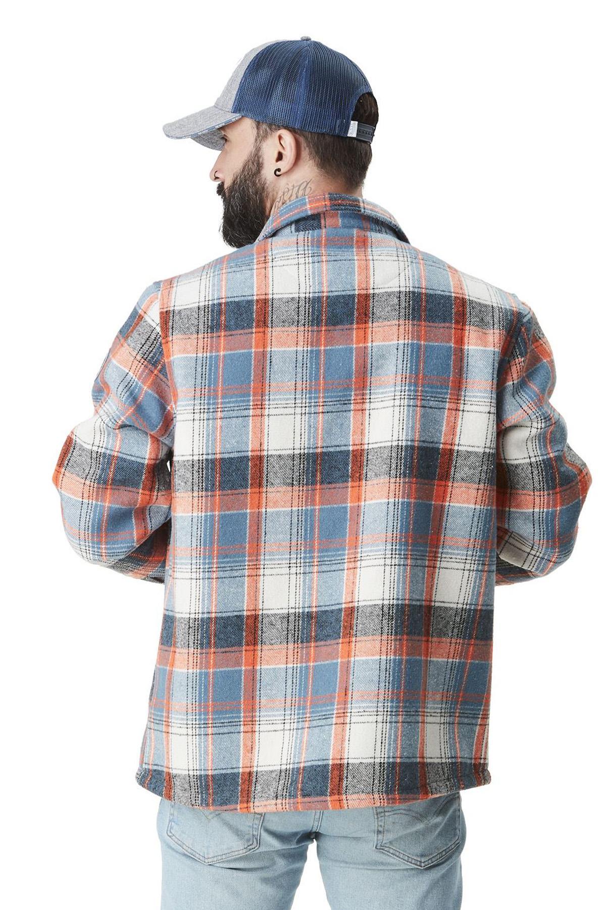 Blue, white and orange checked overshirt - Image n°2