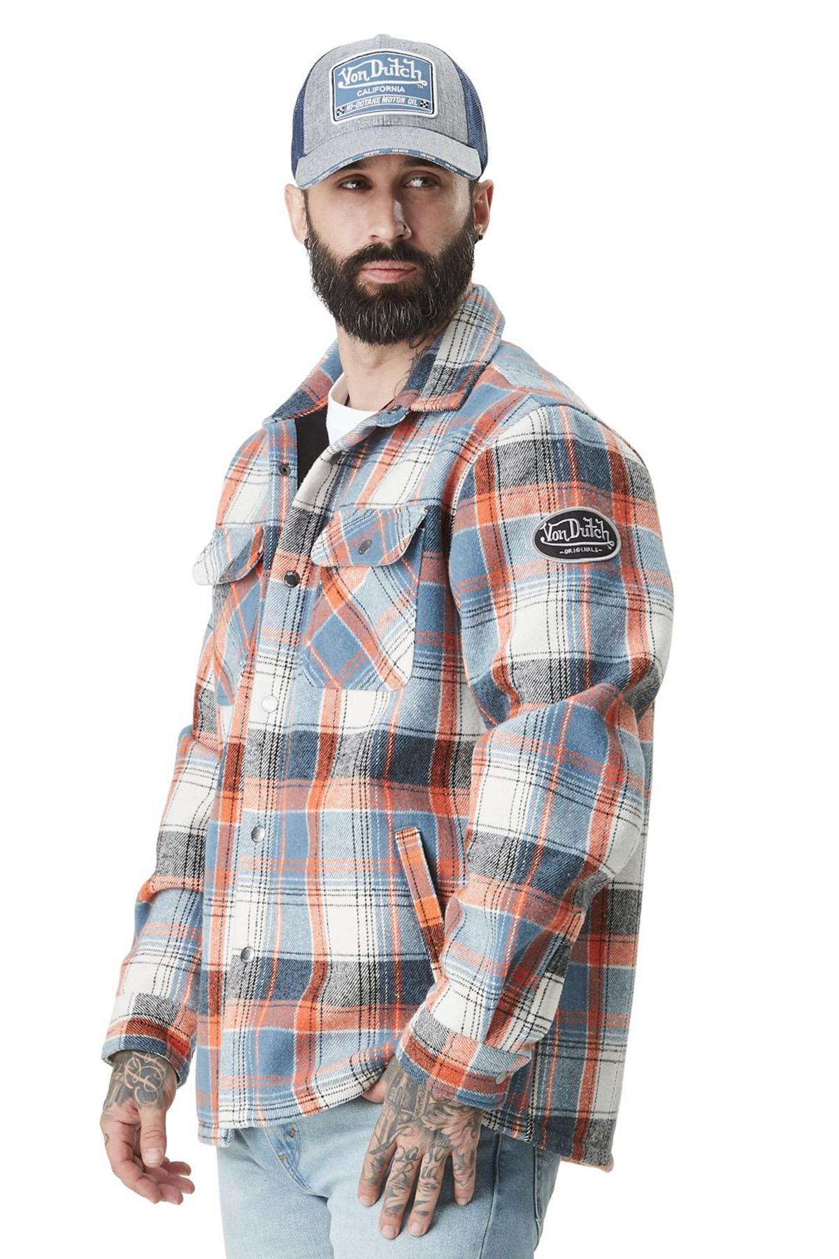 Blue, white and orange checked overshirt - Image n°4