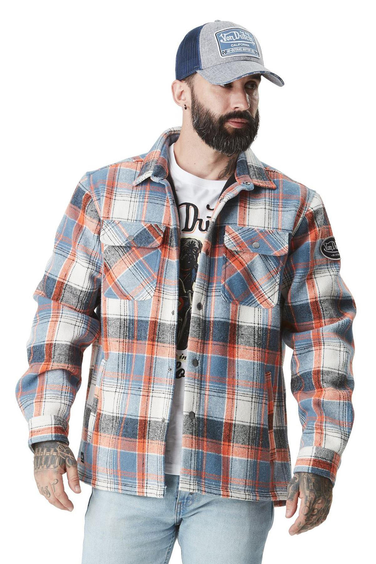 Blue, white and orange checked overshirt - Image n°1